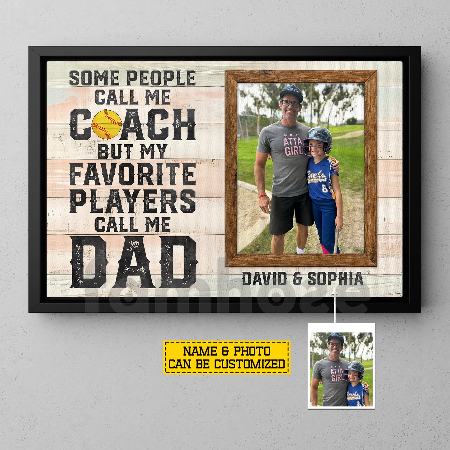 Personalized Softball Dad Daughter Canvas Painting, Some People Call Me Coach Sport Wall Art Decor, Poster Father's Day Gift For Softball Lover