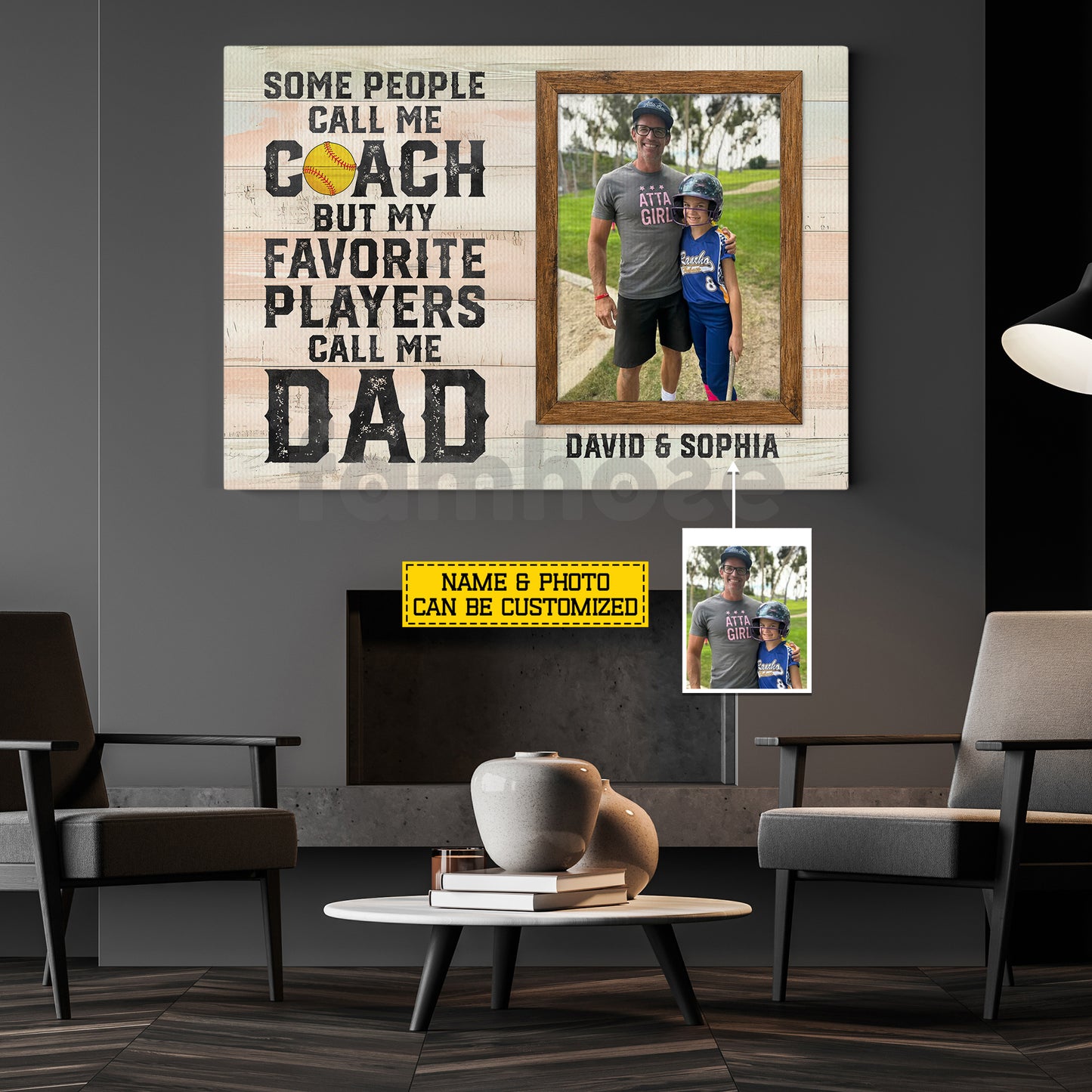 Personalized Softball Dad Daughter Canvas Painting, Some People Call Me Coach Sport Wall Art Decor, Poster Father's Day Gift For Softball Lover