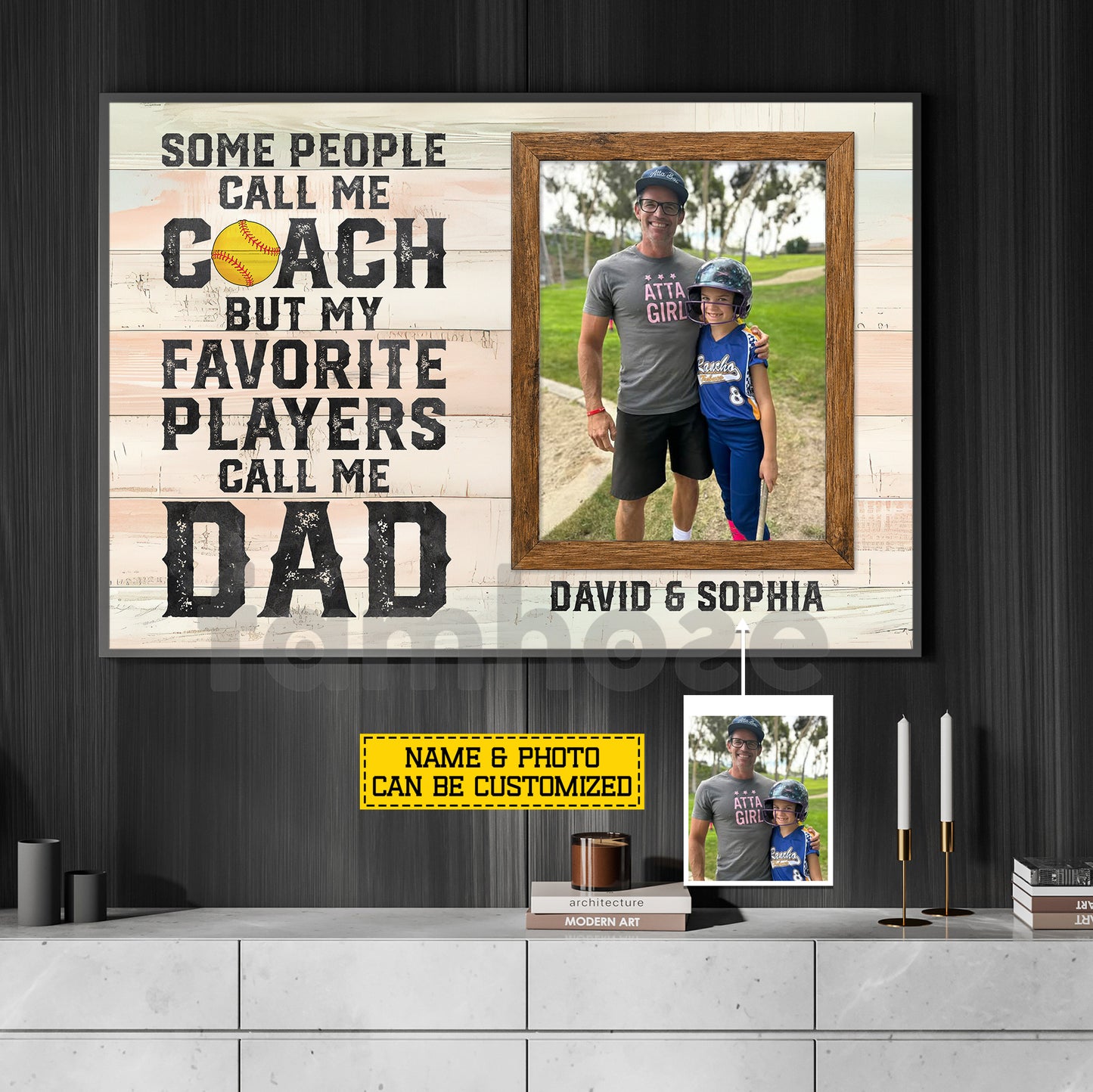 Personalized Softball Dad Daughter Canvas Painting, Some People Call Me Coach Sport Wall Art Decor, Poster Father's Day Gift For Softball Lover