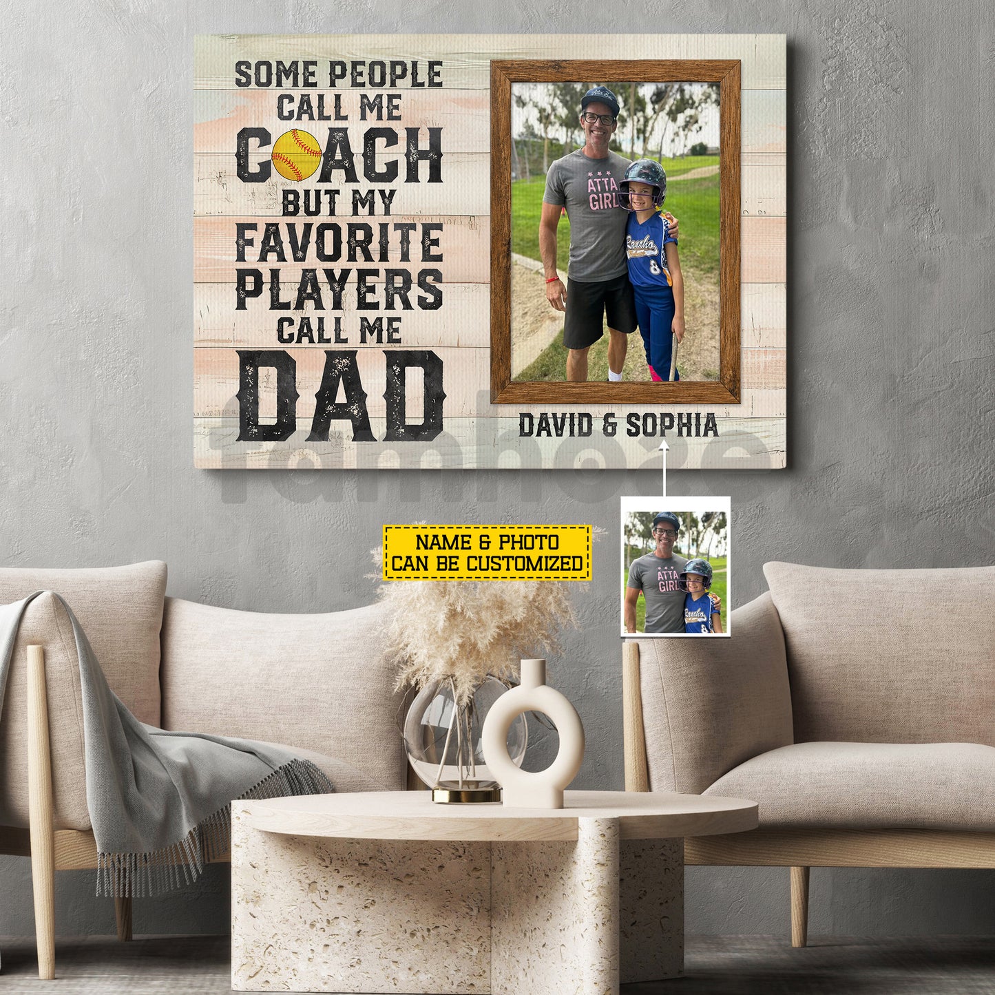 Personalized Softball Dad Daughter Canvas Painting, Some People Call Me Coach Sport Wall Art Decor, Poster Father's Day Gift For Softball Lover