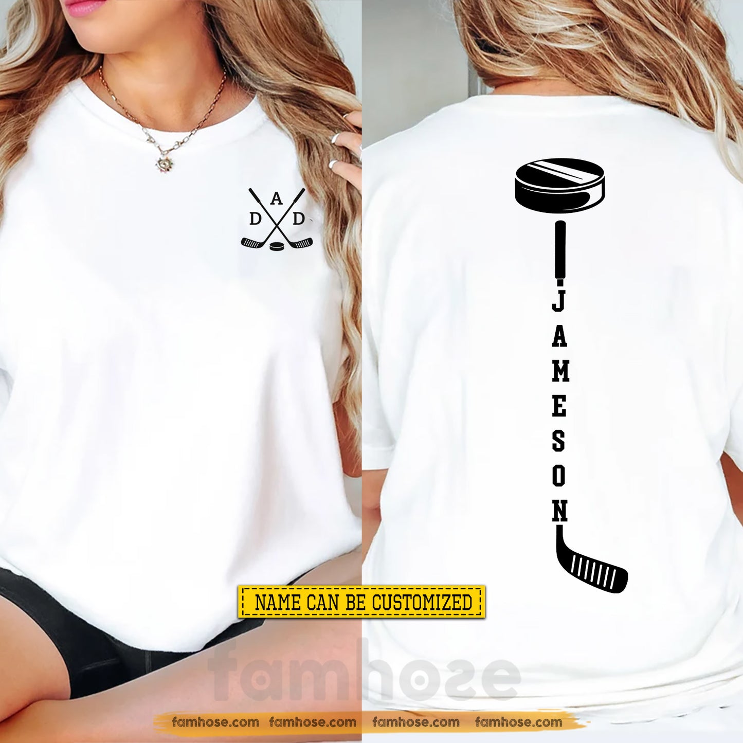 Personalized Hockey Dad Two-sided T-shirt, Raised On Hockey Tees Father's Day Gift For Hockey Lovers