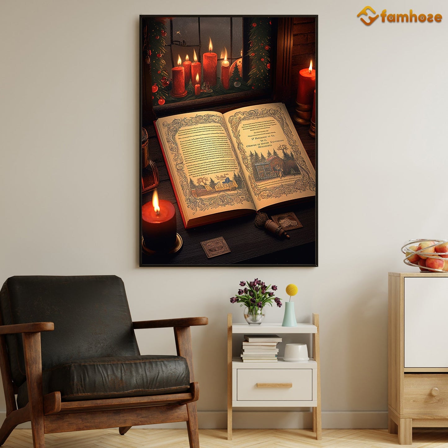 An Evening of Ancient Stories and Warm Candlelight Christmas Canvas Painting, Xmas Wall Art Decor - Christmas Poster Gift