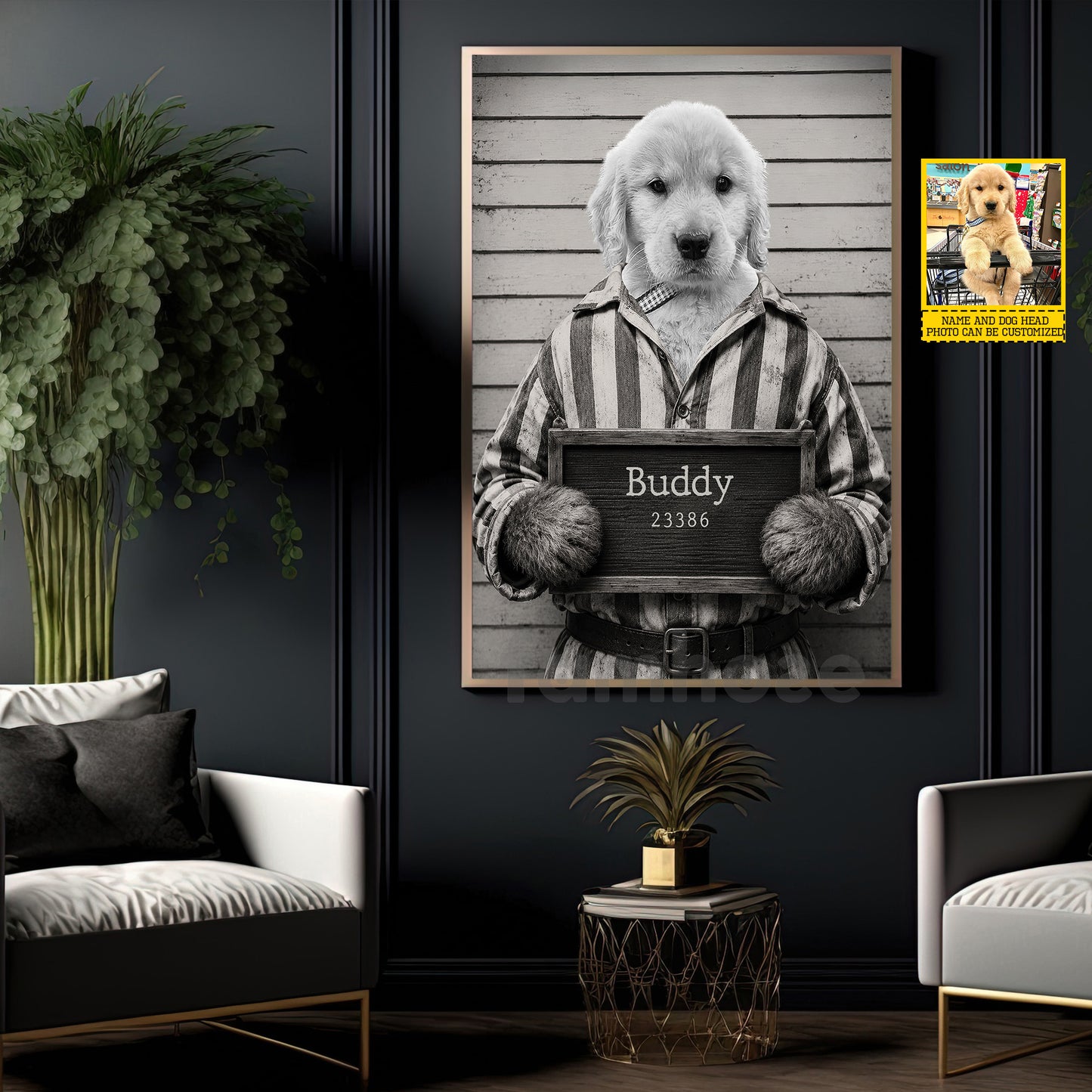 Funny Personalized Dog Canvas Painting, Wanted For Being Too Cute Wall Art Decor, Poster Gift For Dog Lovers