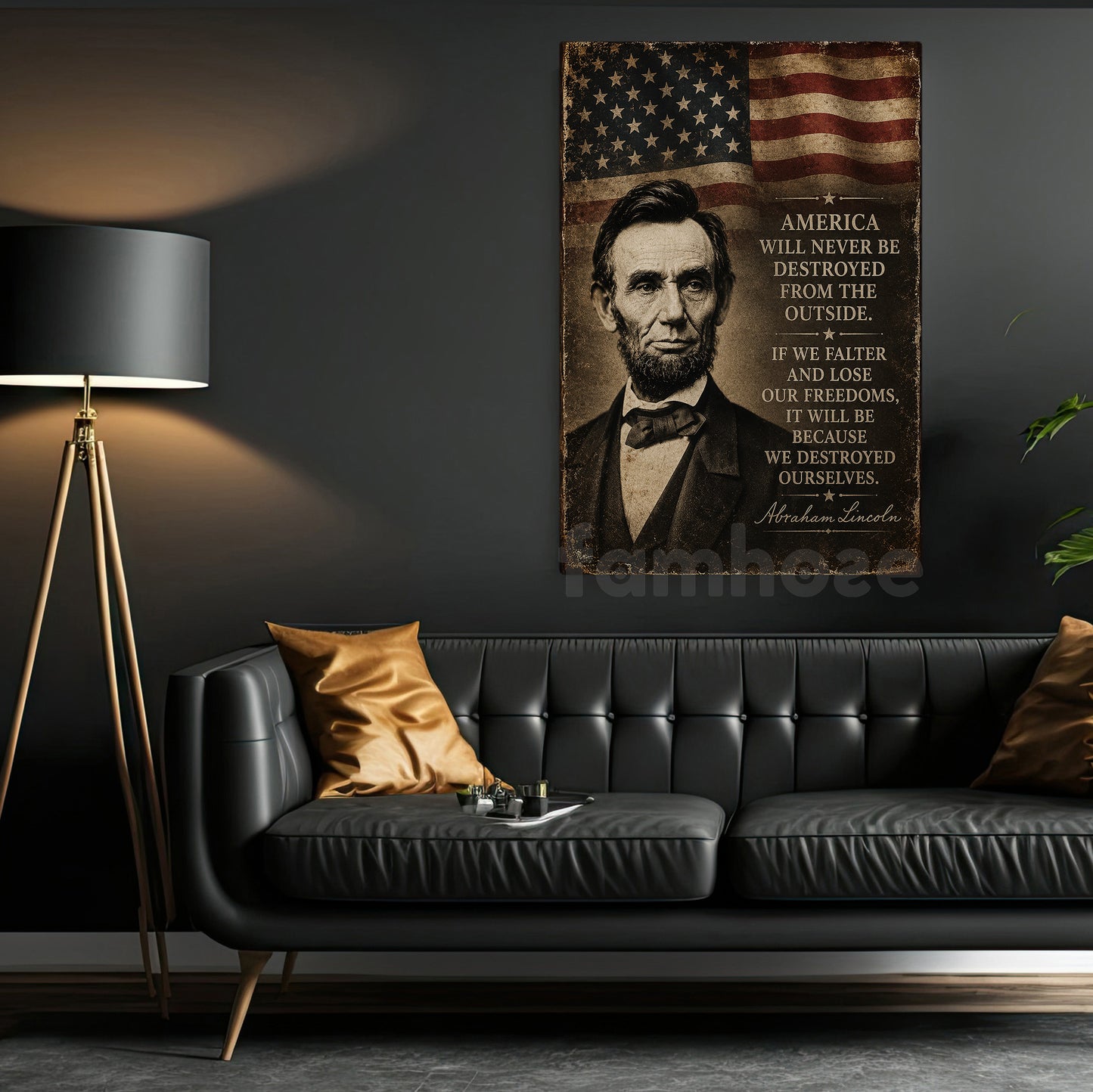 July 4th Abraham Lincoln Canvas Painting, America Will Never Be Destroyed From The Outside Wall Art Decor, Poster Independence Day Gift For American Lover
