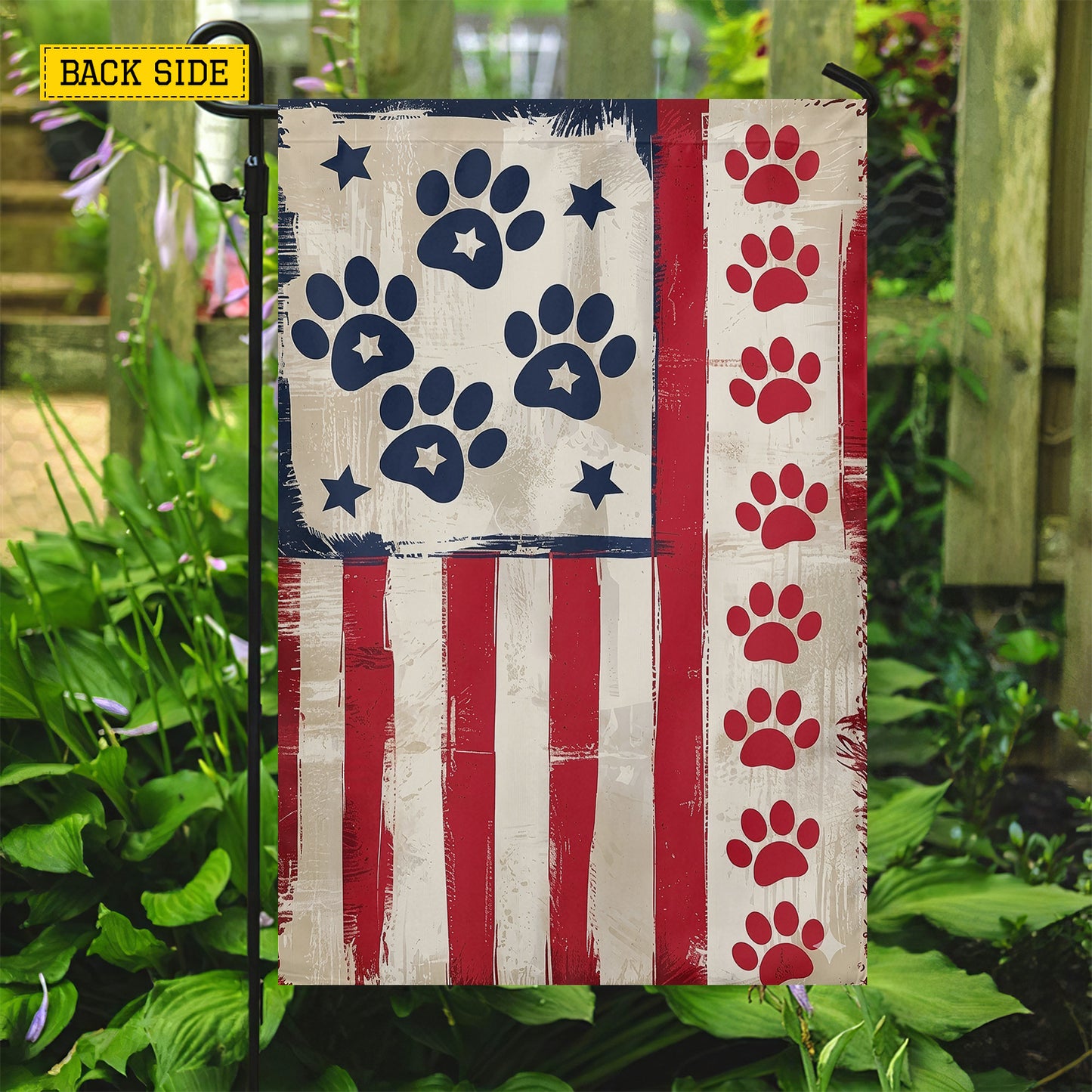 July 4th Dog USA Garden Flag & House Flag, Stars, Stripes And Paw Prints Outdoor Decor, Independence Day Yard Flag Gift For Dog Lover
