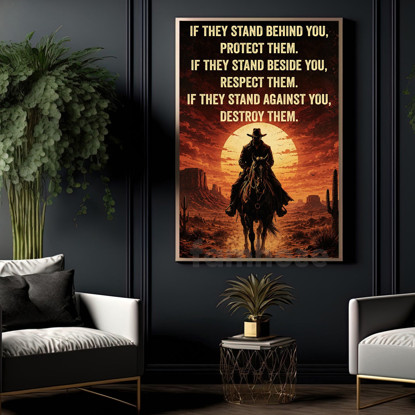 Cowboy Canvas Painting, If They Stand Behind You Protect Them Wall Art Decor, Poster Gift For Cowboys