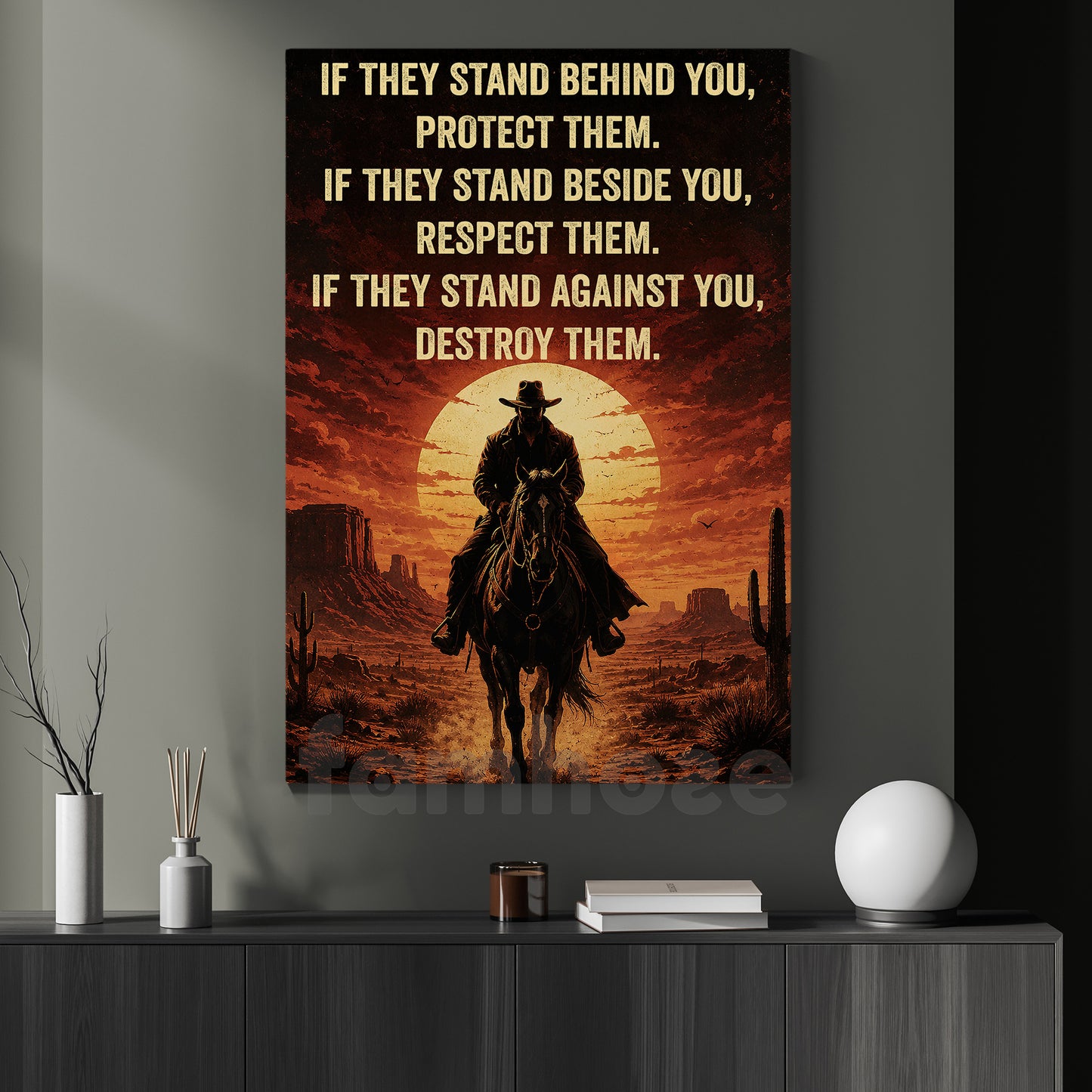 Cowboy Canvas Painting, If They Stand Behind You Protect Them Wall Art Decor, Poster Gift For Cowboys