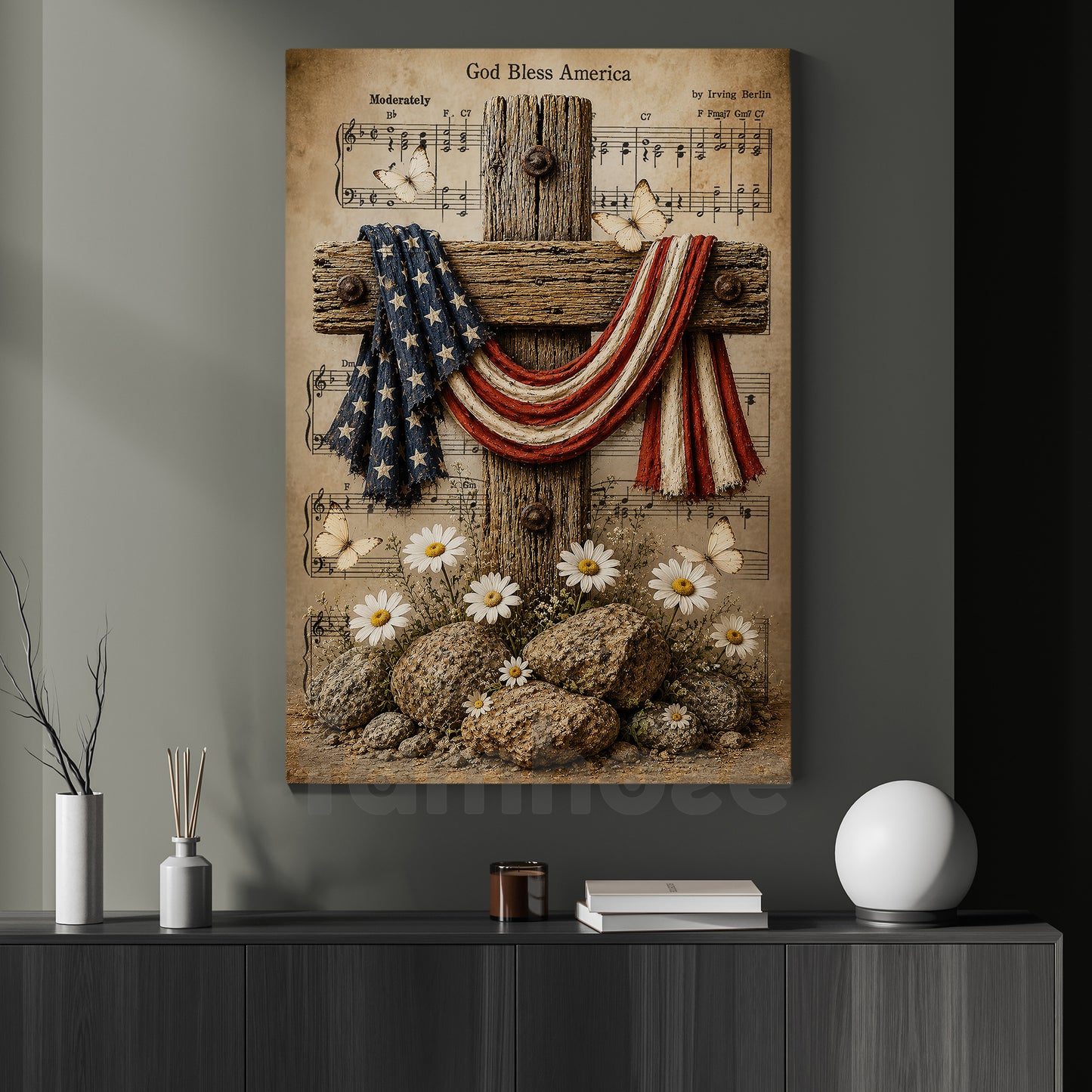 July 4th Jesus Canvas Painting, God Bless America Wall Art Decor, Poster Independence Day Gift For Christian