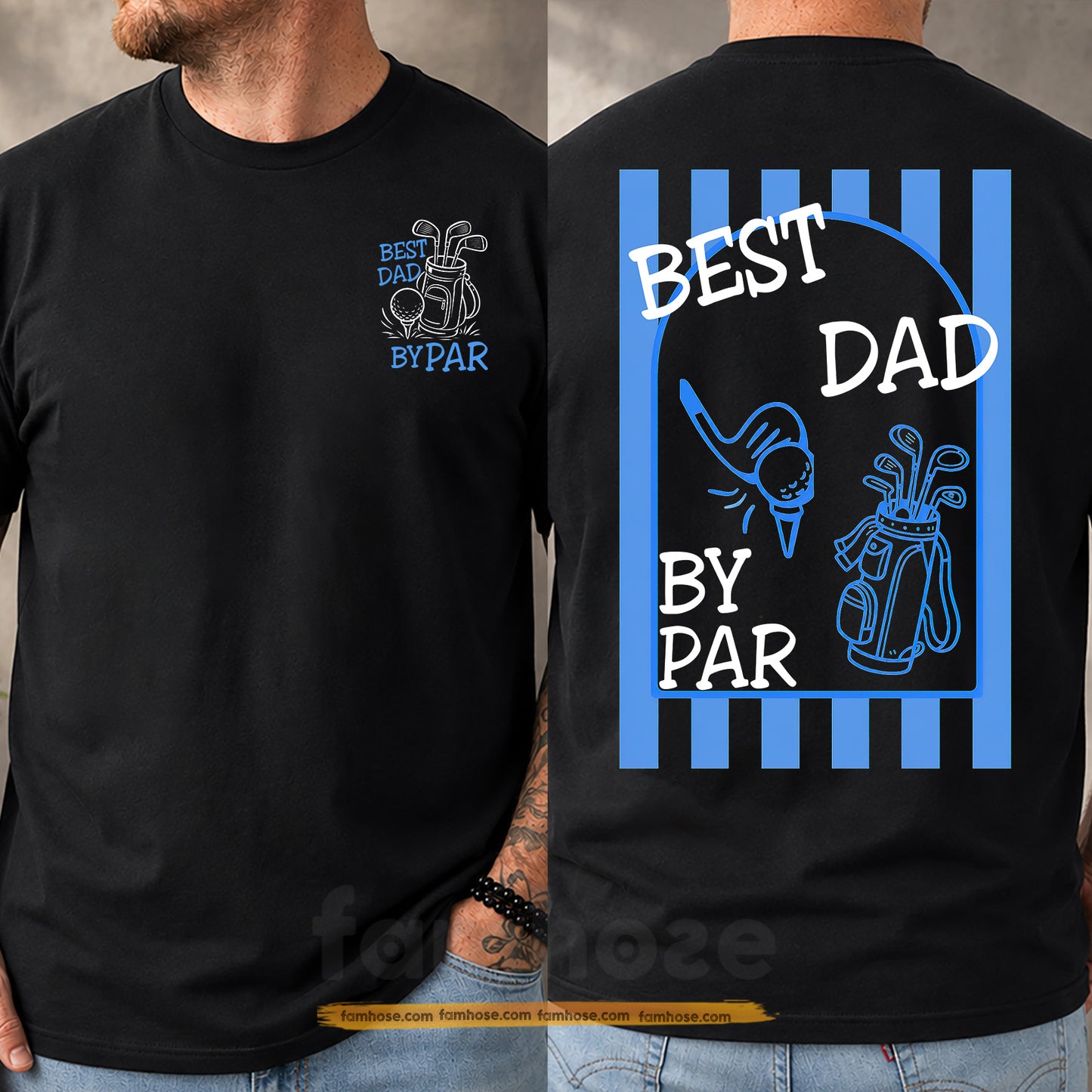 Golf Dad Two-sided T-shirt, Best Dad By Par Tees Father's Day Gift For Golf Lover