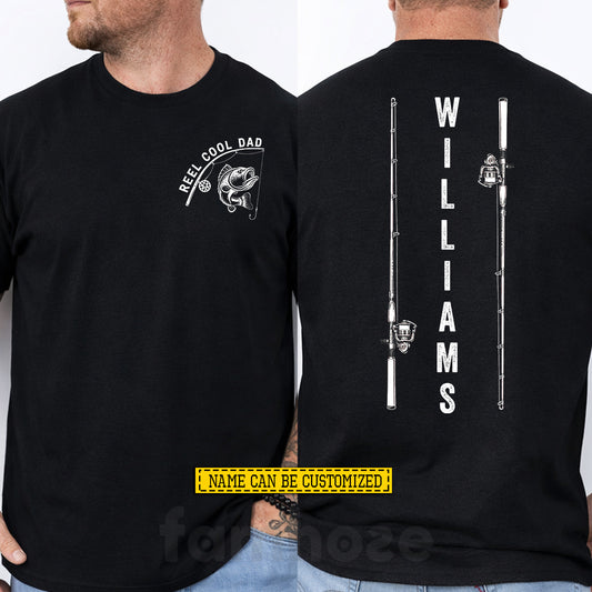 Personalized Fishing Dad Two-sided T-shirt, Reel Cool Dad Tees Father's Day Gift For Fishing Lover