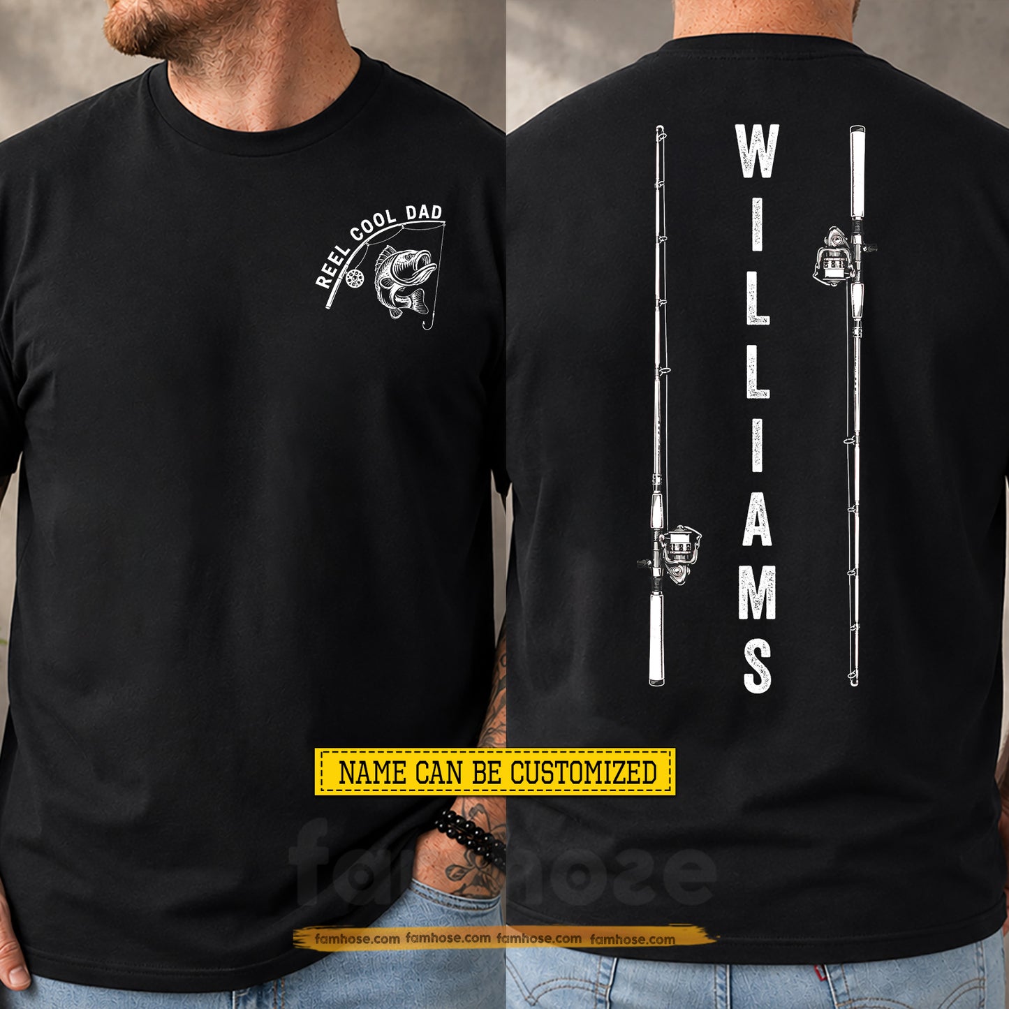 Personalized Fishing Dad Two-sided T-shirt, Reel Cool Dad Tees Father's Day Gift For Fishing Lover