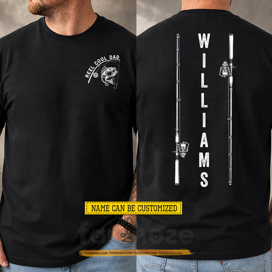 Personalized Fishing Dad Two-sided T-shirt, Reel Cool Dad Tees Father's Day Gift For Fishing Lover