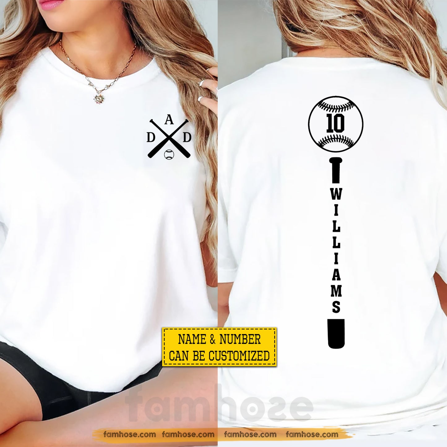 Personalized Baseball Dad Two-sided T-shirt, Custom Baseball Dad Tees Father's Day Gift For Baseball Lovers