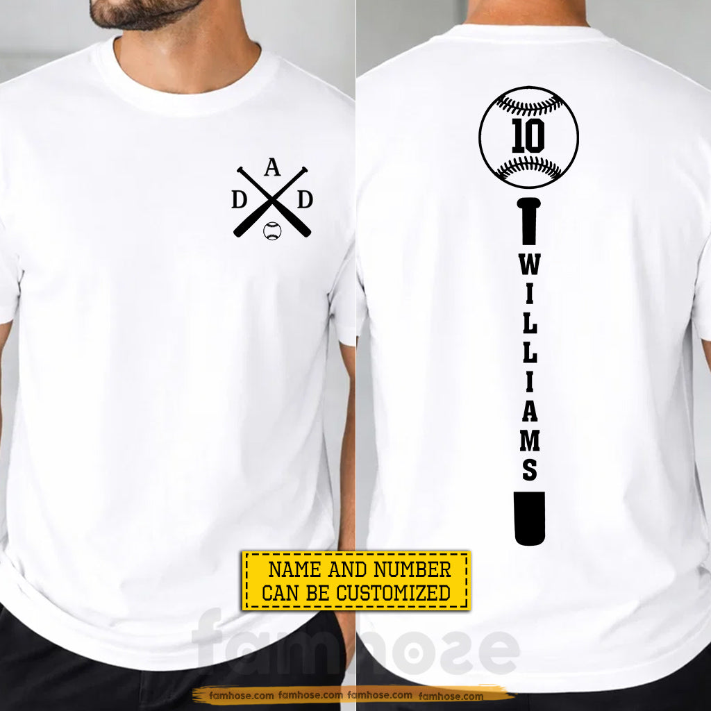Personalized Baseball Dad Two-sided T-shirt, Custom Baseball Dad Tees Father's Day Gift For Baseball Lovers