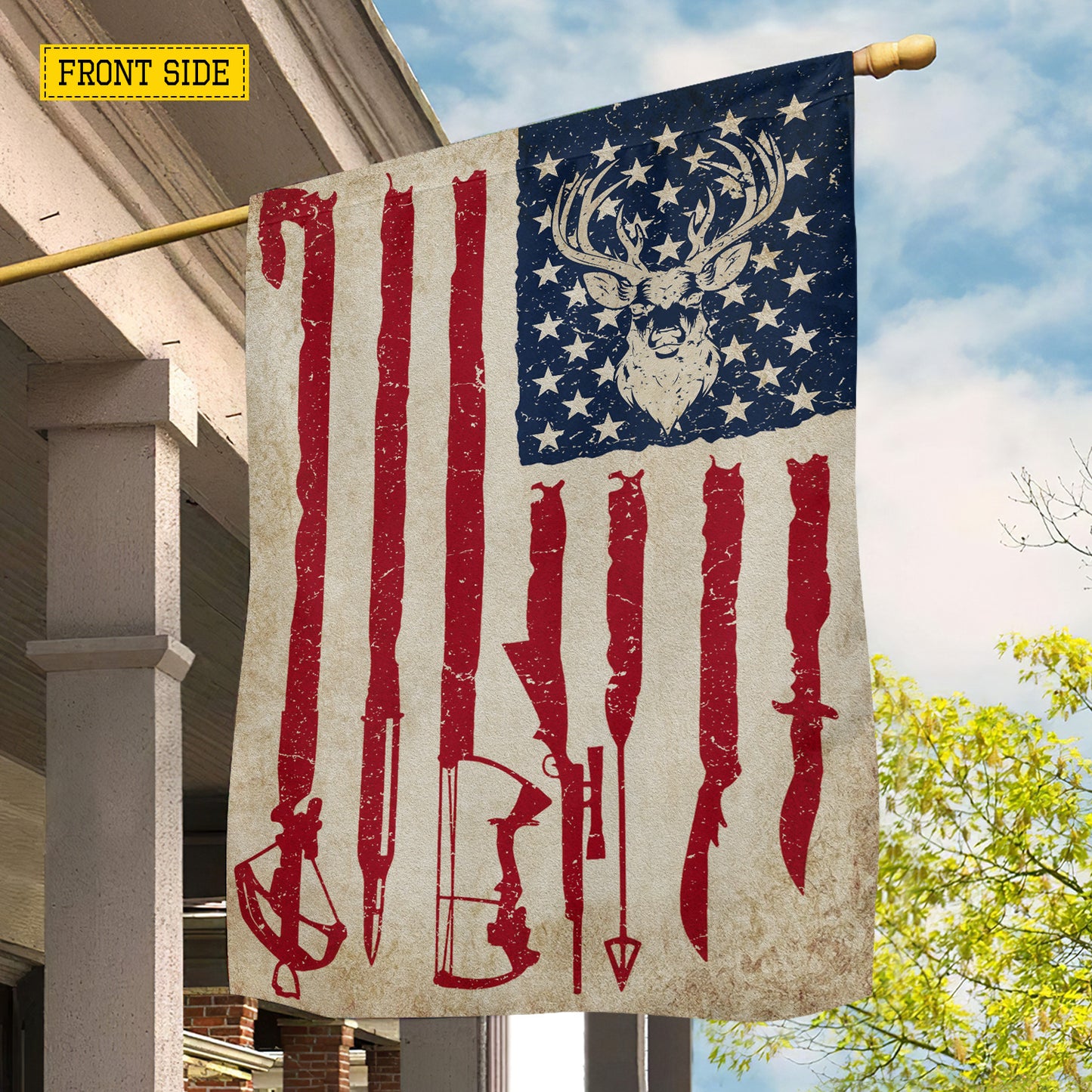 July 4th Deer Hunting USA Garden Flag & House Flag, Stars Stripes And Trophy Bucks Hunting Outdoor Decor, Independence Day Yard Flag Gift For Deer Hunting Lover