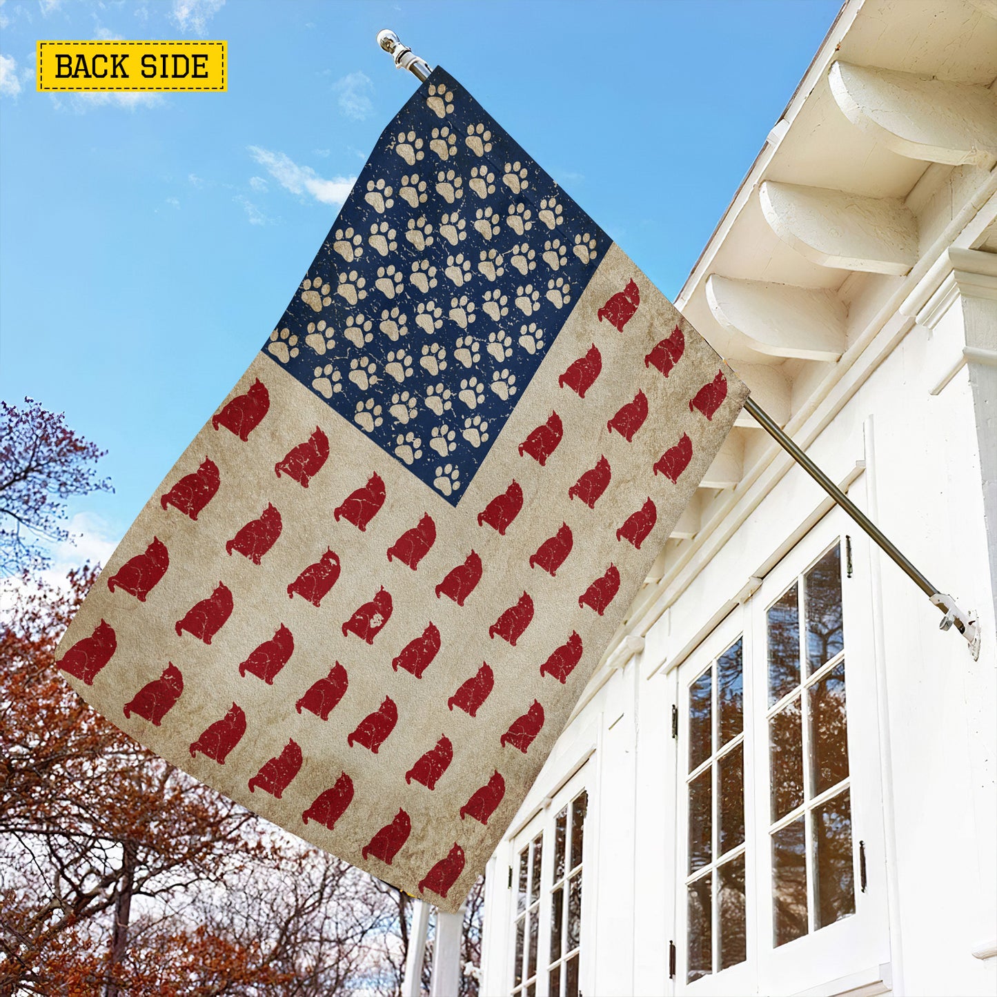 July 4th Cat Paw USA Garden Flag & House Flag, Stars Paws And Whiskers Patriotic Cat Outdoor Decor, Independence Day Yard Flag Gift For Cat Lover