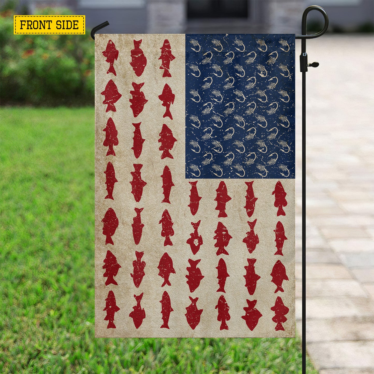 July 4th Freshwater Fishing USA Garden Flag & House Flag, Hook Line Freedom Freshwater Fishing Outdoor Decor, Independence Day Yard Flag Gift For Fishing Lover