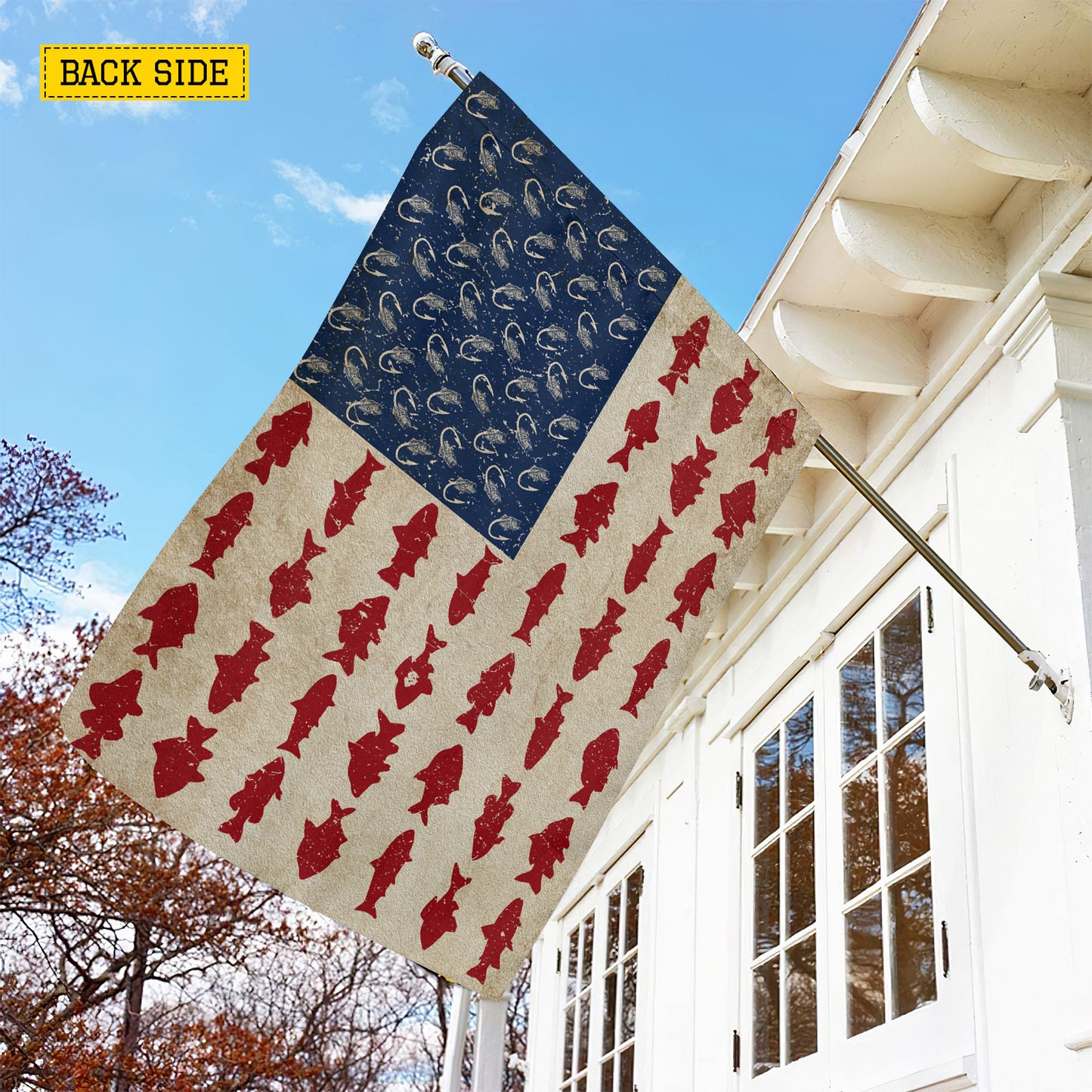 July 4th Freshwater Fishing USA Garden Flag & House Flag, Hook Line Freedom Freshwater Fishing Outdoor Decor, Independence Day Yard Flag Gift For Fishing Lover