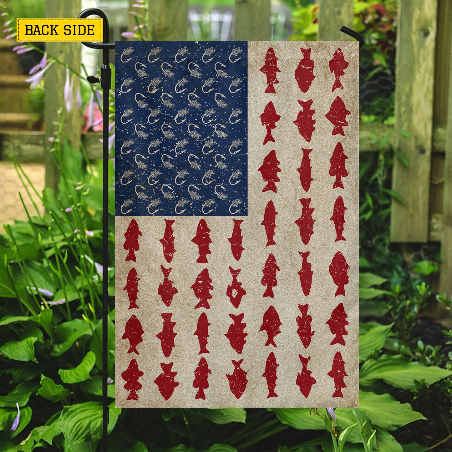 July 4th Freshwater Fishing USA Garden Flag & House Flag, Hook Line Freedom Freshwater Fishing Outdoor Decor, Independence Day Yard Flag Gift For Fishing Lover