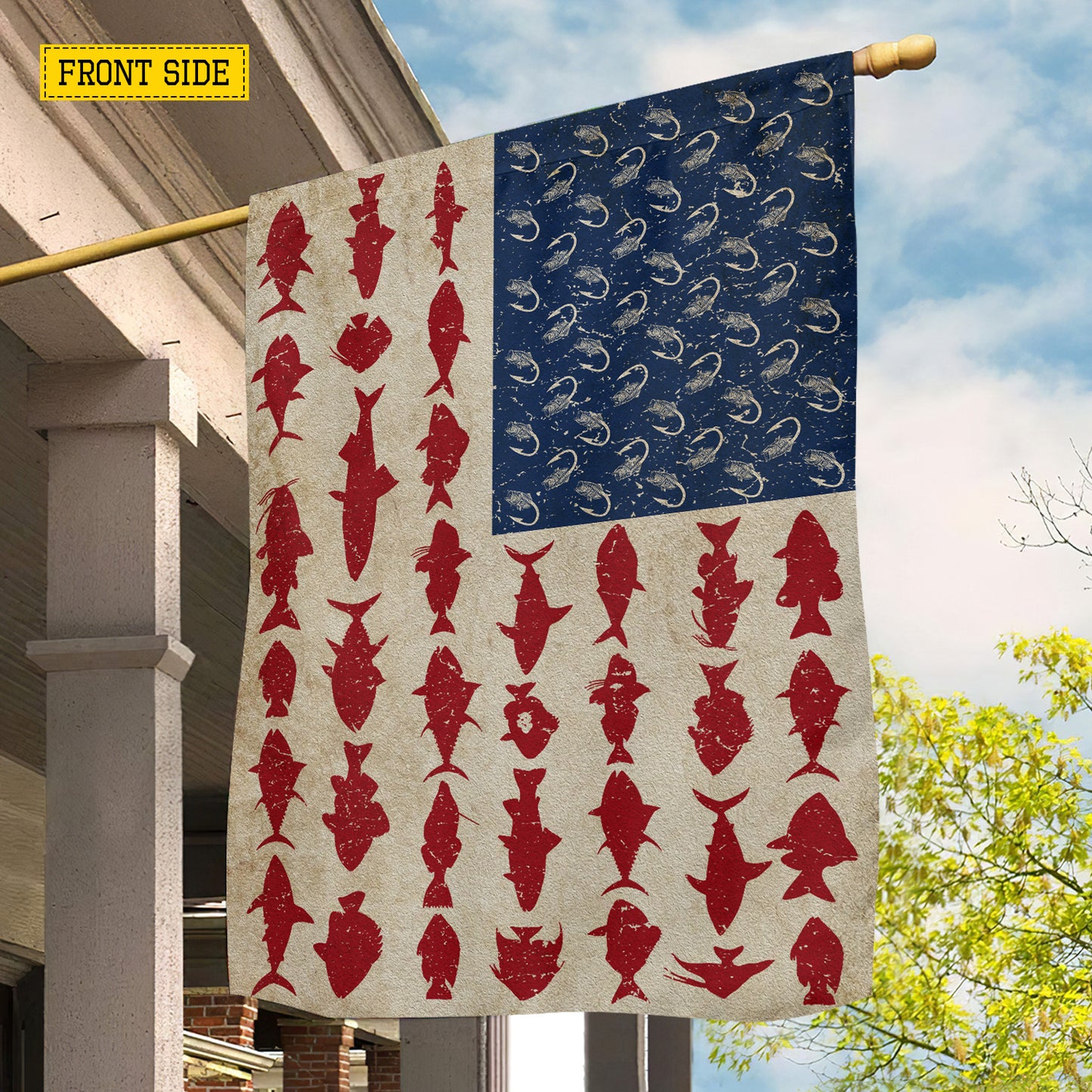 July 4th Saltwater Fishing USA Garden Flag & House Flag, Hooked On Freedom Saltwater Fishing Outdoor Decor, Independence Day Yard Flag Gift For Fishing Lover