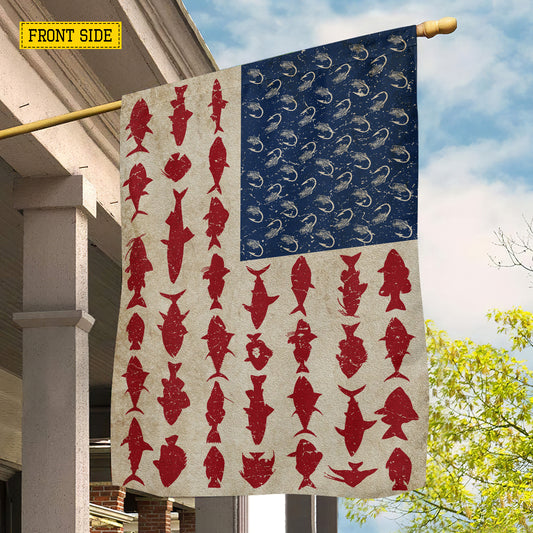 July 4th Saltwater Fishing USA Garden Flag & House Flag, Hooked On Freedom Saltwater Fishing Outdoor Decor, Independence Day Yard Flag Gift For Fishing Lover
