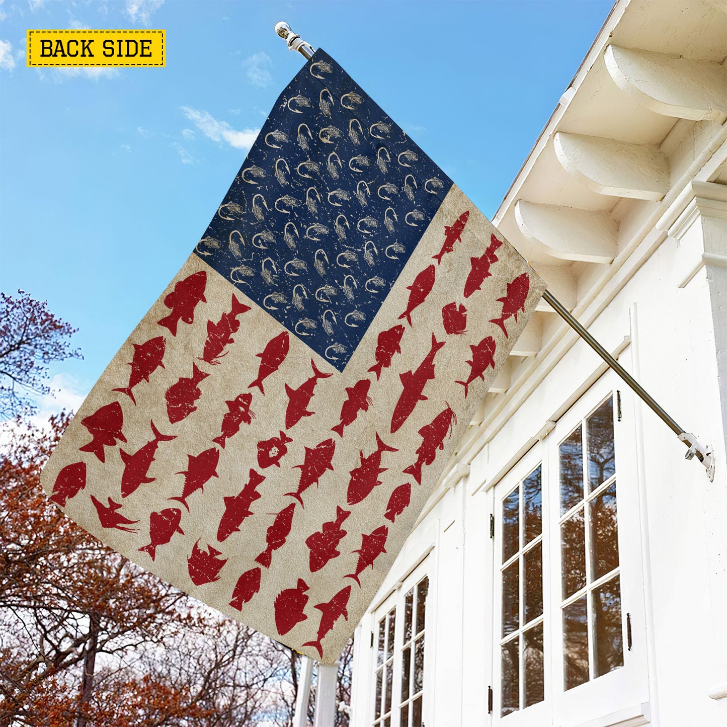 July 4th Saltwater Fishing USA Garden Flag & House Flag, Hooked On Freedom Saltwater Fishing Outdoor Decor, Independence Day Yard Flag Gift For Fishing Lover
