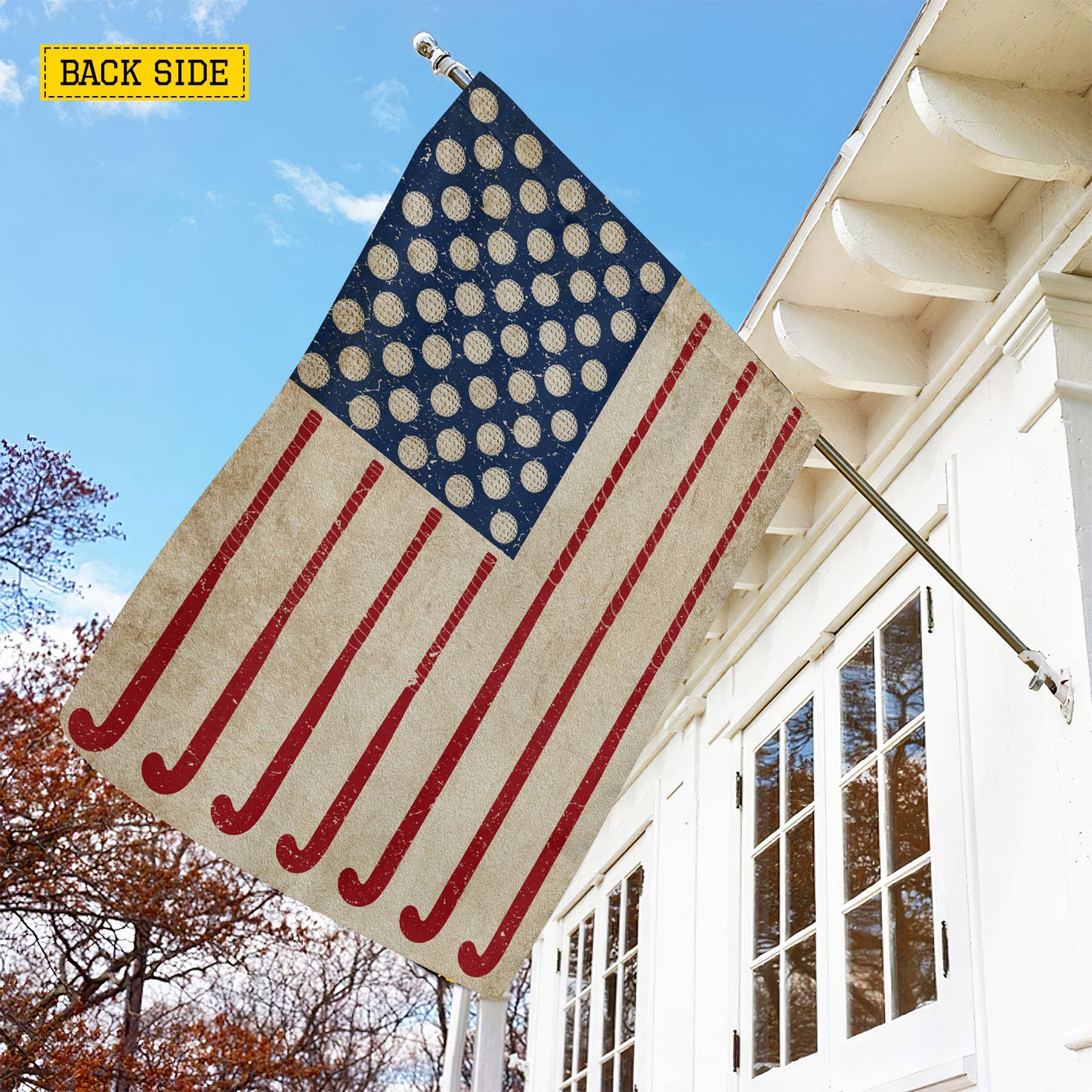 July 4th Field Hockey USA Garden Flag & House Flag, Stars Stripes And Slap Shots Outdoor Decor, Independence Day Yard Flag Gift For Field Hockey Lover