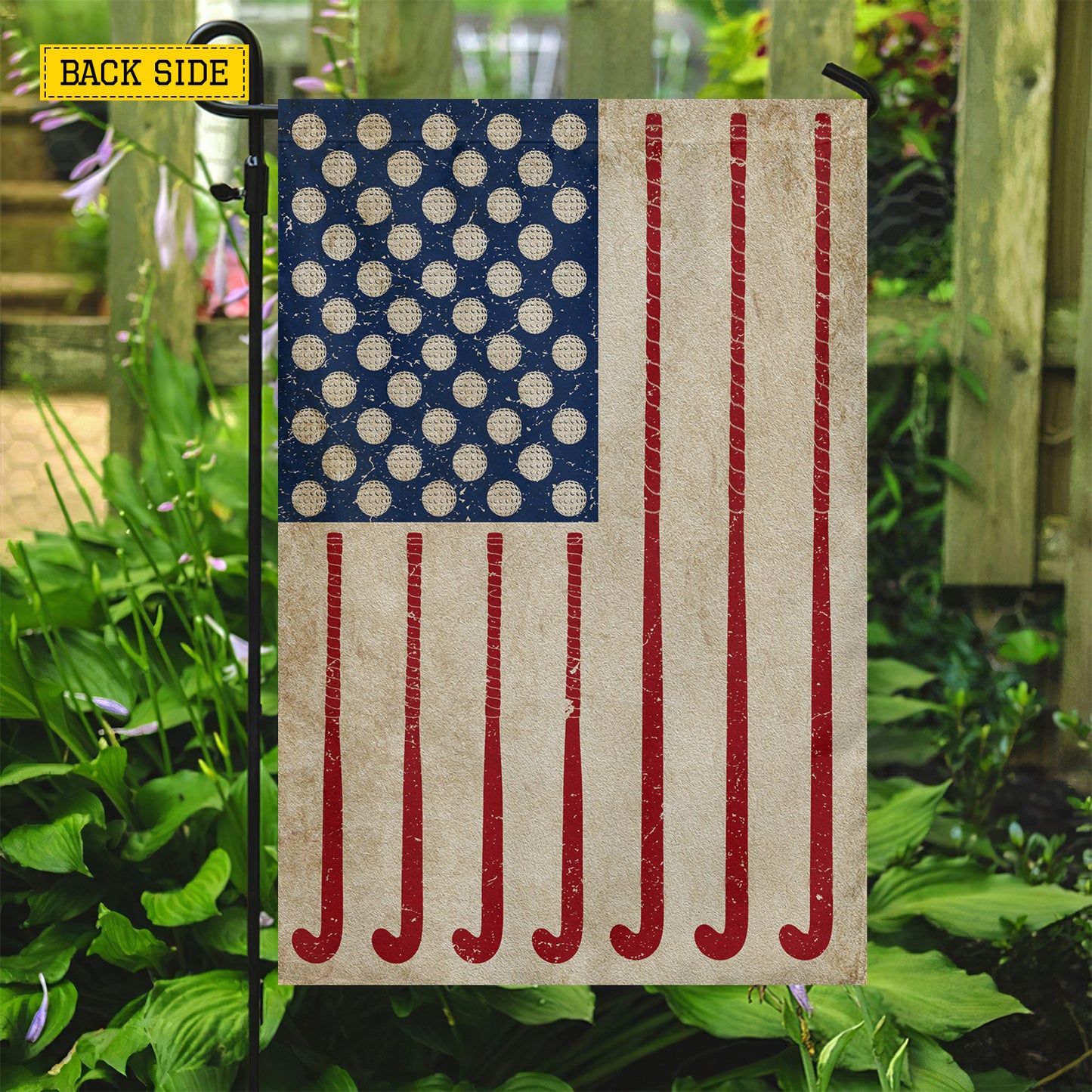 July 4th Field Hockey USA Garden Flag & House Flag, Stars Stripes And Slap Shots Outdoor Decor, Independence Day Yard Flag Gift For Field Hockey Lover