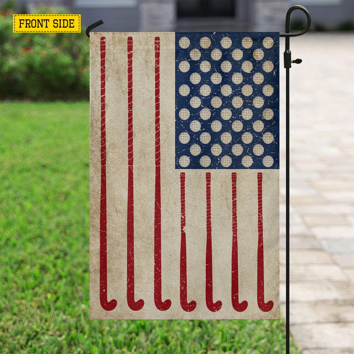 July 4th Field Hockey USA Garden Flag & House Flag, Stars Stripes And Slap Shots Outdoor Decor, Independence Day Yard Flag Gift For Field Hockey Lover