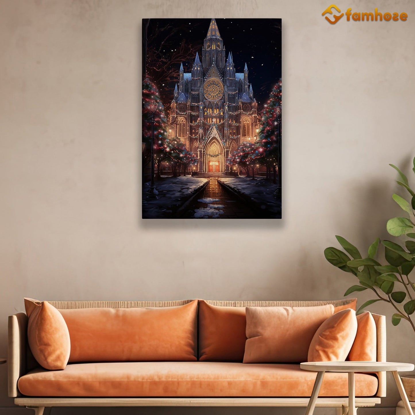 Midnight Mass A Cathedral's Yuletide Glow Christmas Canvas Painting, Xmas Wall Art Decor - Christmas Poster Gift