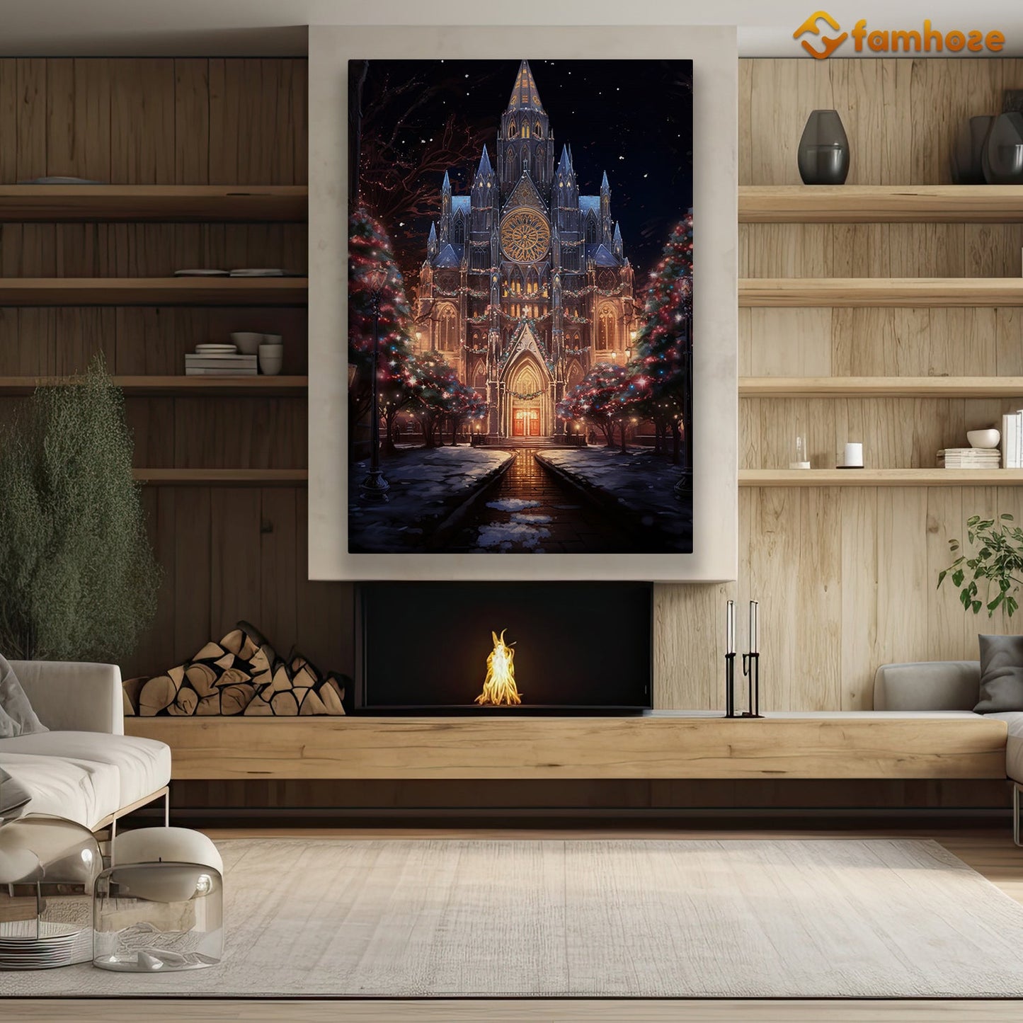 Midnight Mass A Cathedral's Yuletide Glow Christmas Canvas Painting, Xmas Wall Art Decor - Christmas Poster Gift
