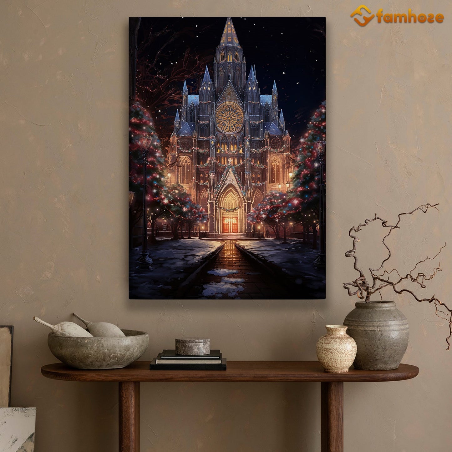 Midnight Mass A Cathedral's Yuletide Glow Christmas Canvas Painting, Xmas Wall Art Decor - Christmas Poster Gift