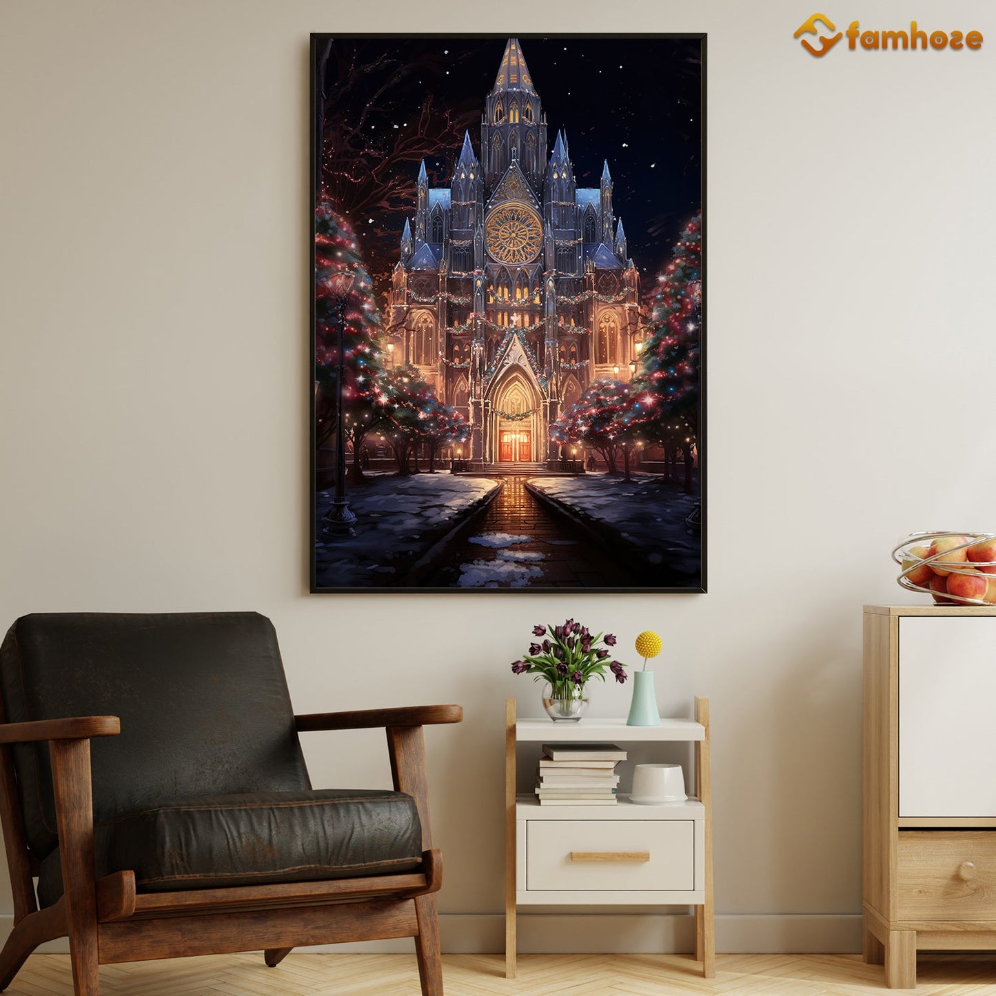 Midnight Mass A Cathedral's Yuletide Glow Christmas Canvas Painting, Xmas Wall Art Decor - Christmas Poster Gift