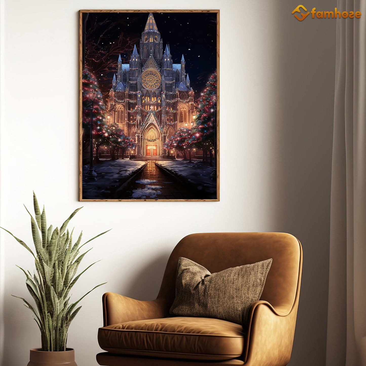 Midnight Mass A Cathedral's Yuletide Glow Christmas Canvas Painting, Xmas Wall Art Decor - Christmas Poster Gift