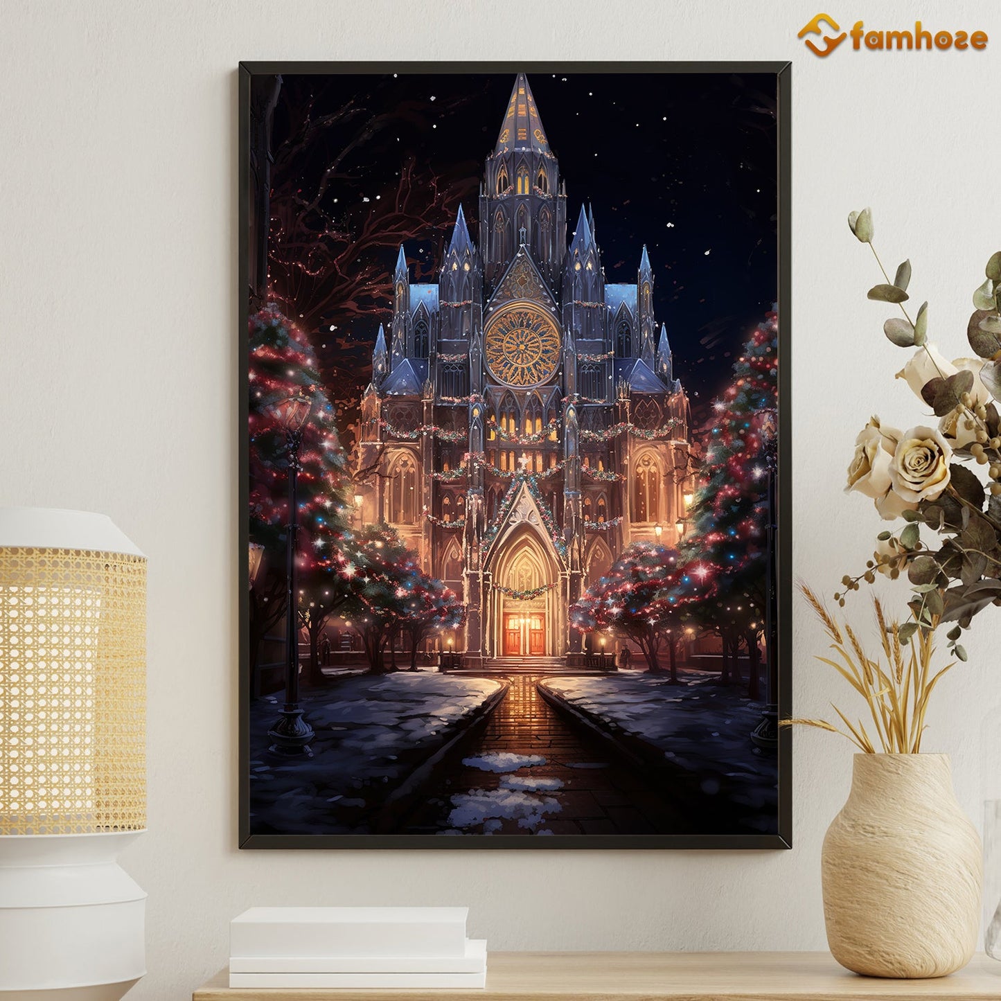 Midnight Mass A Cathedral's Yuletide Glow Christmas Canvas Painting, Xmas Wall Art Decor - Christmas Poster Gift