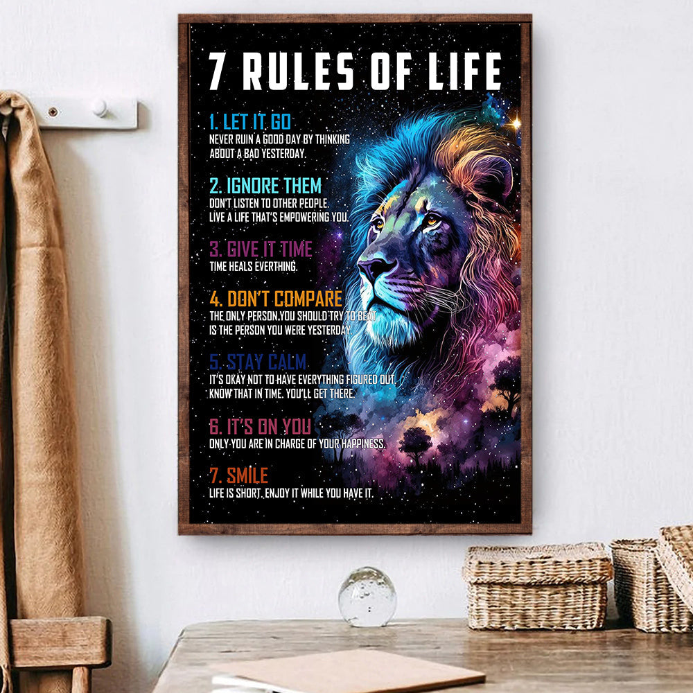 7 Rules Of Life, Motivational Lion Canvas Painting, Inspirational Quotes Wall Art Decor, Poster Gift For Lion Lovers