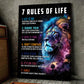 7 Rules Of Life, Motivational Lion Canvas Painting, Inspirational Quotes Wall Art Decor, Poster Gift For Lion Lovers