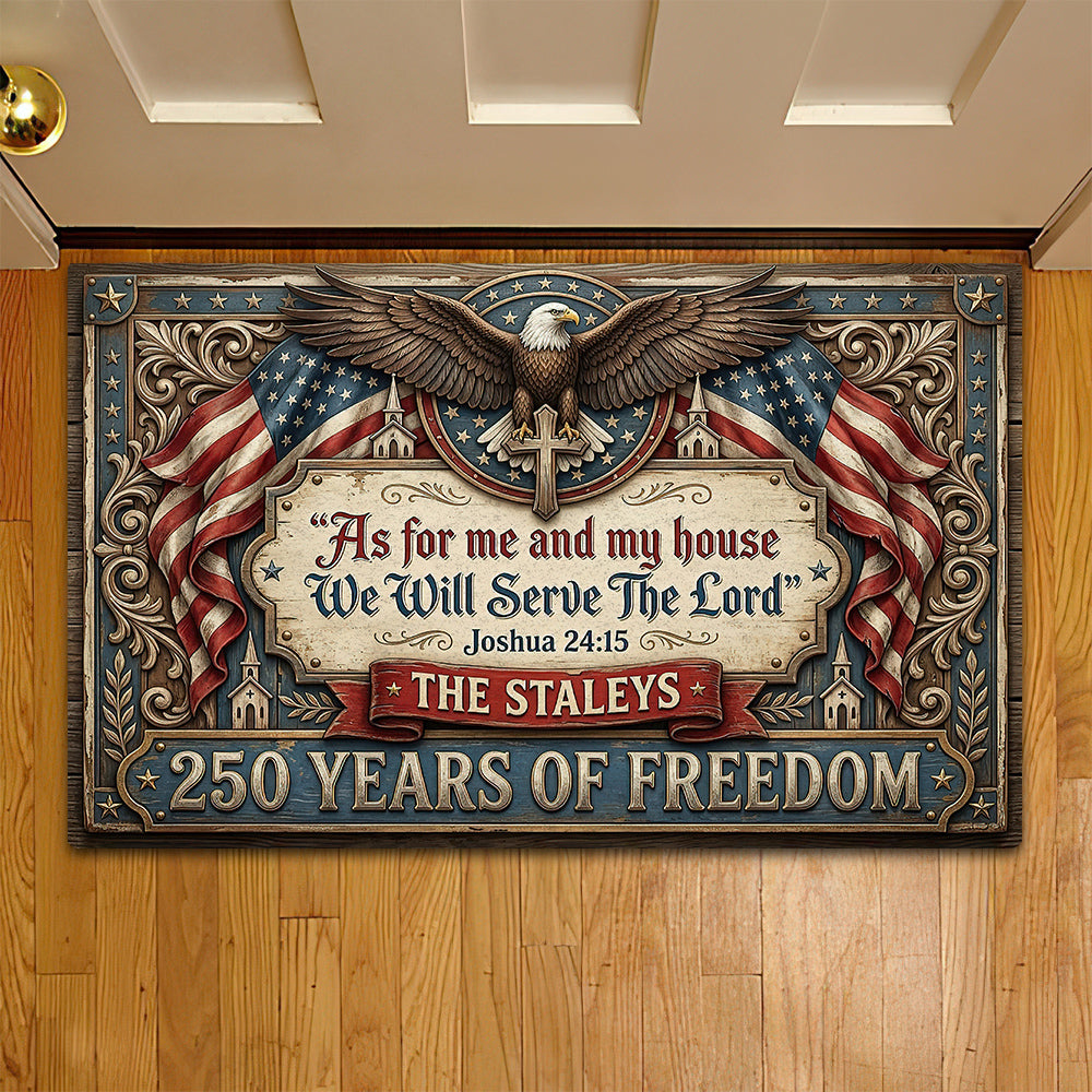July 4th USA 250 Anniversary Jesus Doormat, As For Me And My House Patriotic Doormat For Home Decor Housewarming Gift Welcome Mat Independence Day Gift For Christian