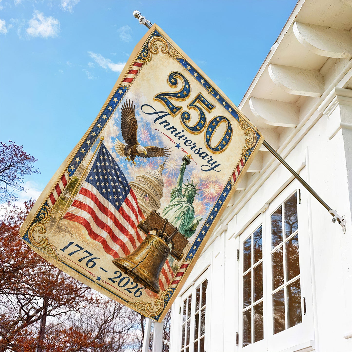 July 4th 250 Anniversary USA Garden Flag & House Flag, Stars Stripes And Liberty Patriotic Outdoor Decor, Independence Day Yard Flag Gift For American Patriot