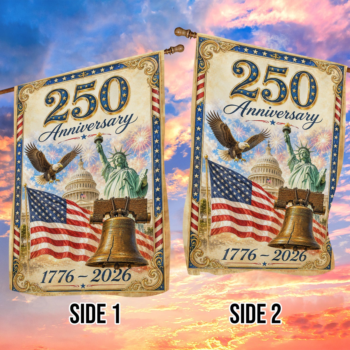 July 4th 250 Anniversary USA Garden Flag & House Flag, Stars Stripes And Liberty Patriotic Outdoor Decor, Independence Day Yard Flag Gift For American Patriot