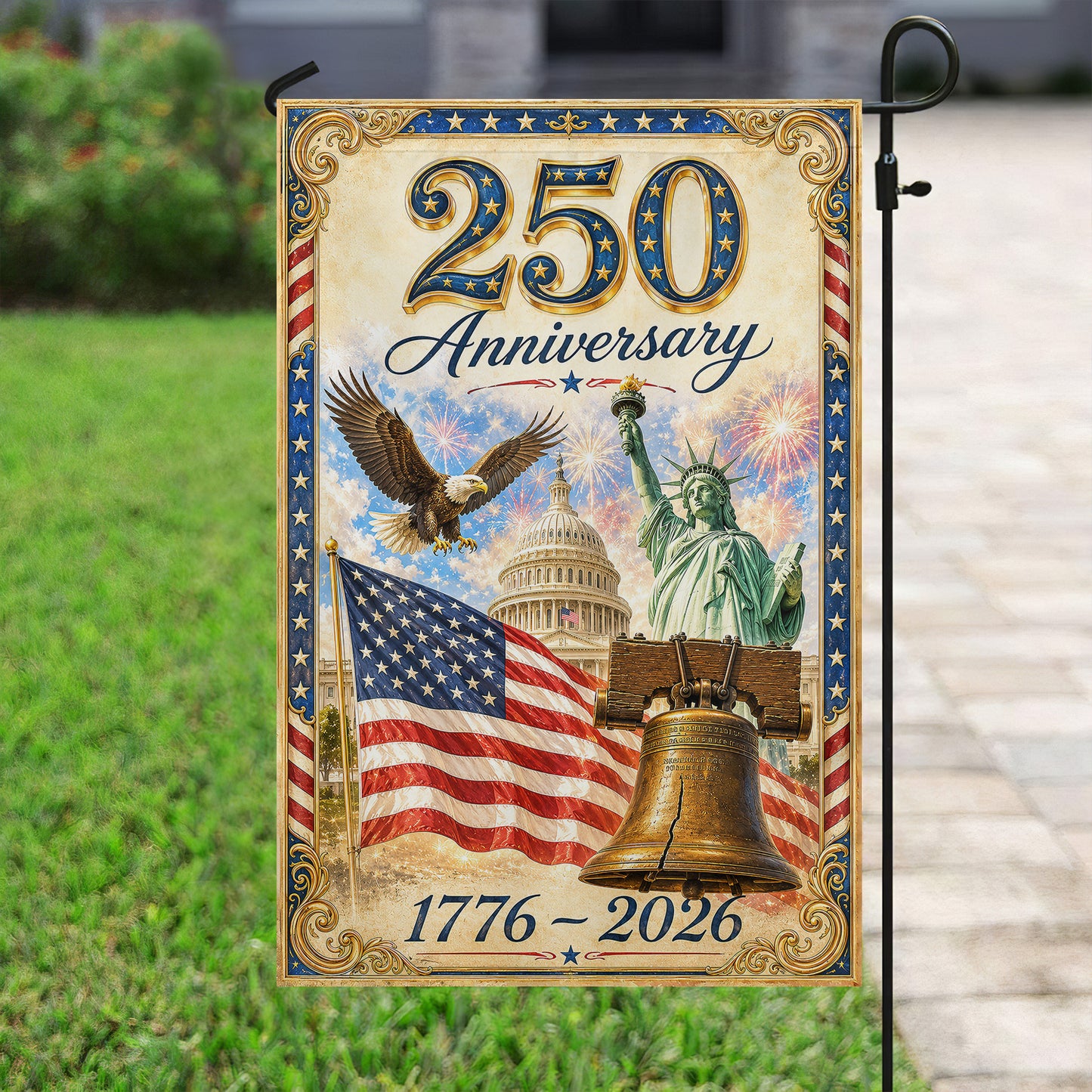 July 4th 250 Anniversary USA Garden Flag & House Flag, Stars Stripes And Liberty Patriotic Outdoor Decor, Independence Day Yard Flag Gift For American Patriot