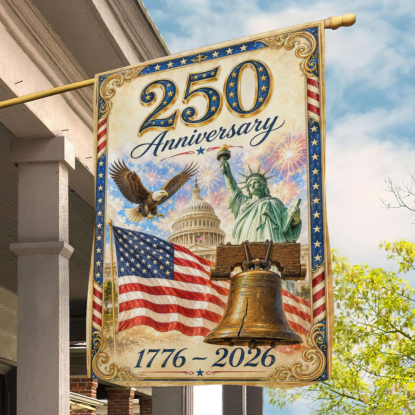July 4th 250 Anniversary USA Garden Flag & House Flag, Stars Stripes And Liberty Patriotic Outdoor Decor, Independence Day Yard Flag Gift For American Patriot