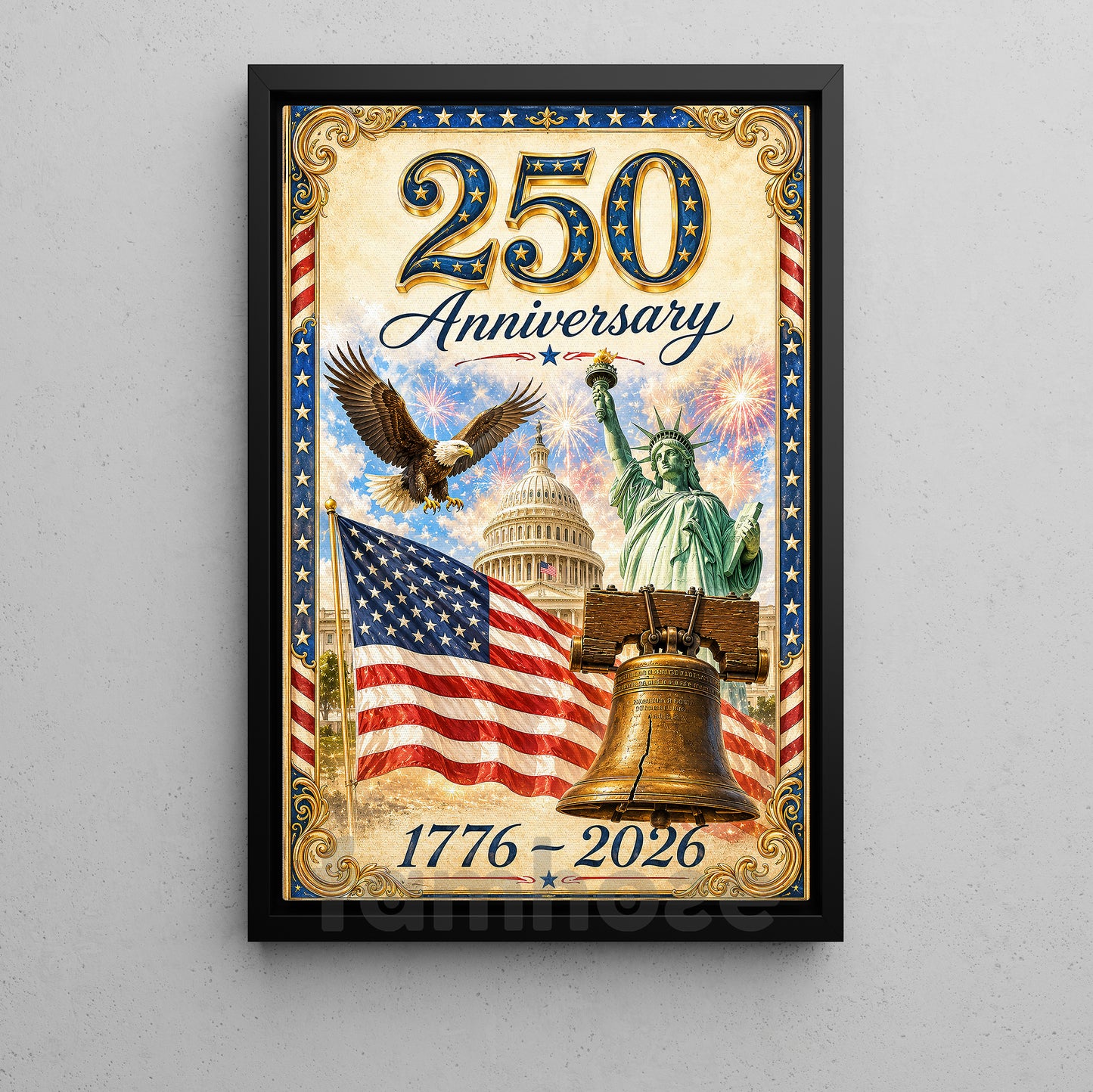 July 4th USA 250 Anniversary Canvas Painting, 250 Years Of Freedom Wall Art Decor, Poster Independence Day Gift For American Lover