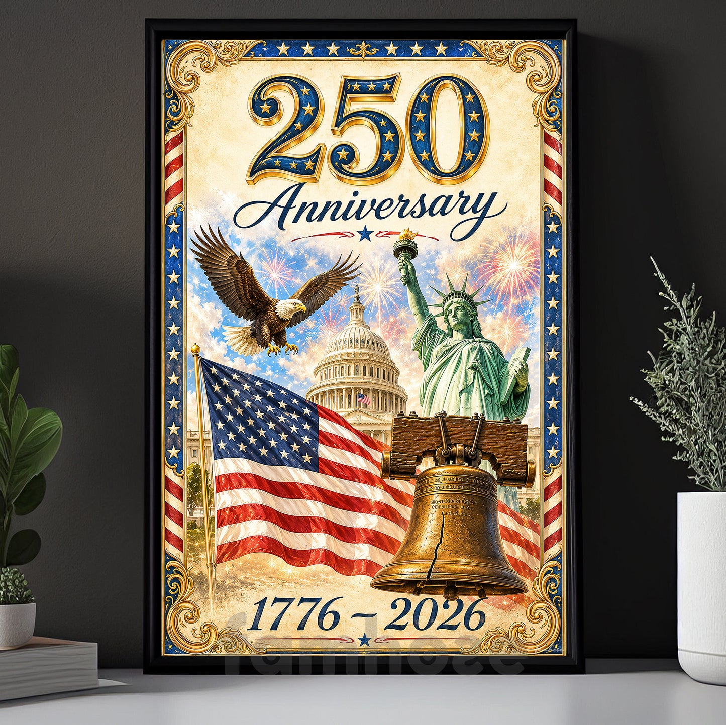 July 4th USA 250 Anniversary Canvas Painting, 250 Years Of Freedom Wall Art Decor, Poster Independence Day Gift For American Lover