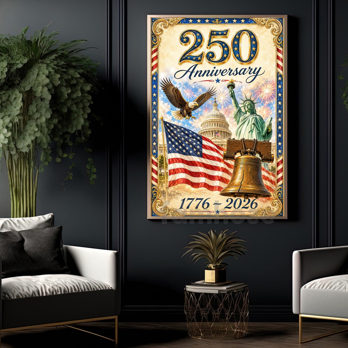 July 4th USA 250 Anniversary Canvas Painting, 250 Years Of Freedom Wall Art Decor, Poster Independence Day Gift For American Lover