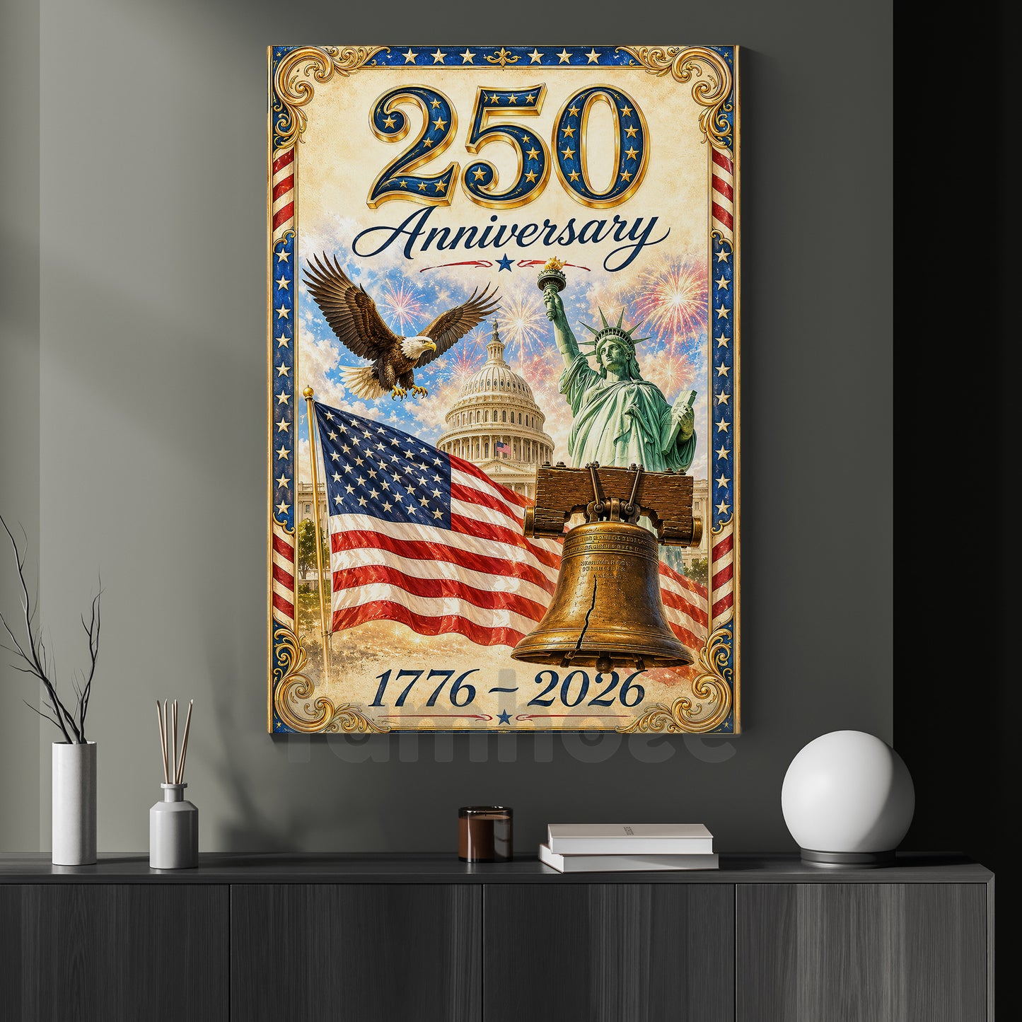 July 4th USA 250 Anniversary Canvas Painting, 250 Years Of Freedom Wall Art Decor, Poster Independence Day Gift For American Lover