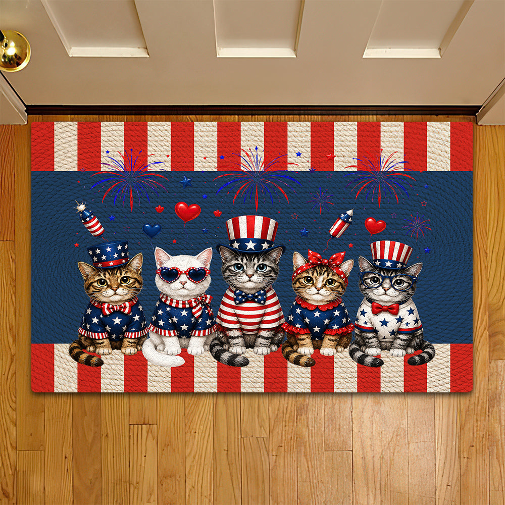 July 4th Cat Doormat, Red White And Meow Patriotic Doormat For Home Decor Housewarming Gift Welcome Mat Independence Day Gift For Cat Lover