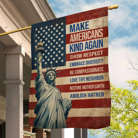 July 4th USA Garden Flag & House Flag, Make Americans Kind Again Patriotic Outdoor Decor, Independence Day Yard Flag Gift For American Patriot