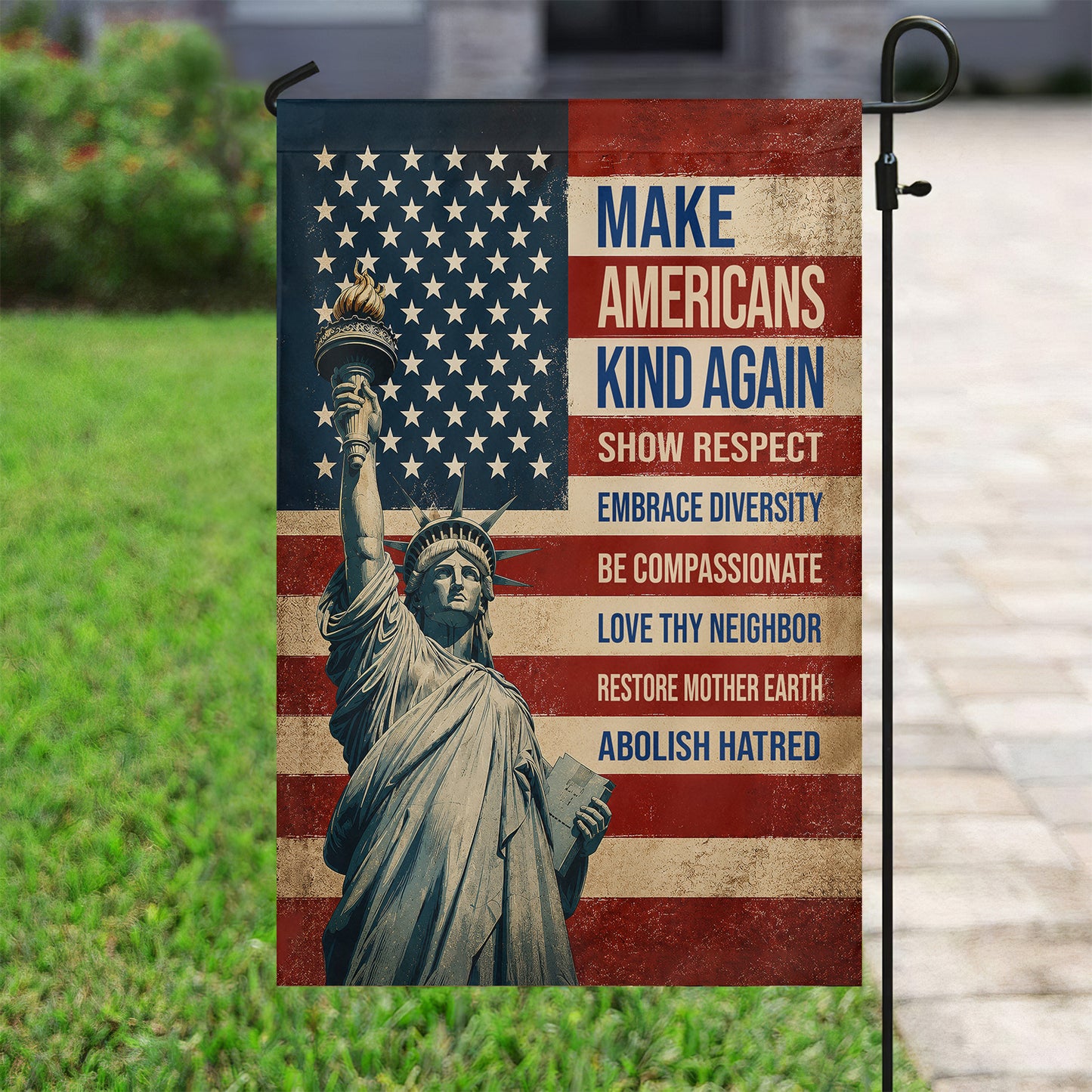 July 4th USA Garden Flag & House Flag, Make Americans Kind Again Patriotic Outdoor Decor, Independence Day Yard Flag Gift For American Patriot
