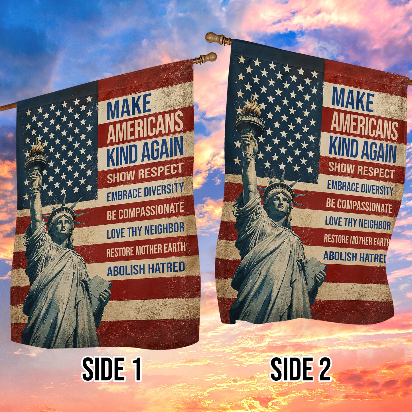 July 4th USA Garden Flag & House Flag, Make Americans Kind Again Patriotic Outdoor Decor, Independence Day Yard Flag Gift For American Patriot